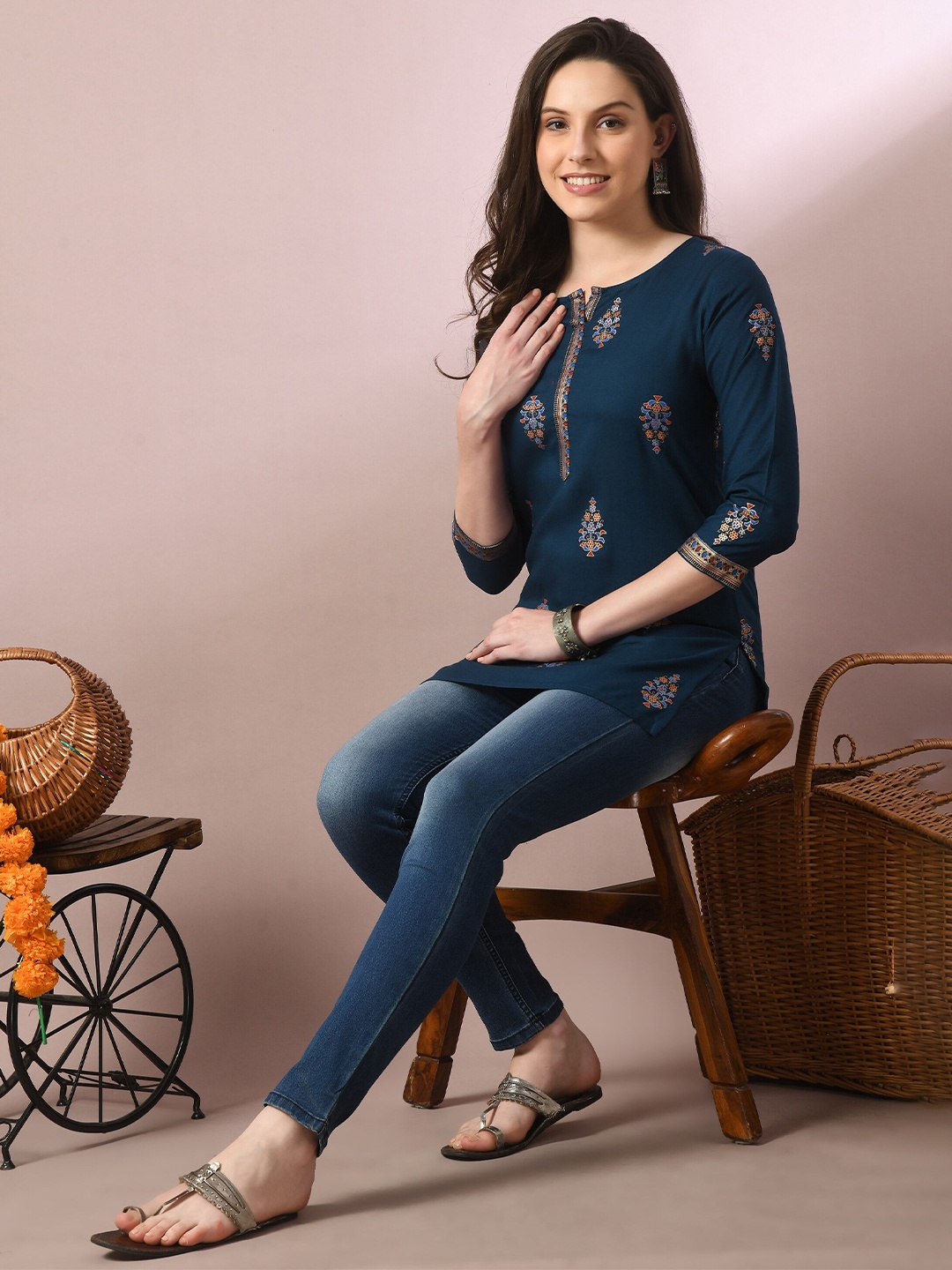 

ANNSH APPAREL Print Top, Blue