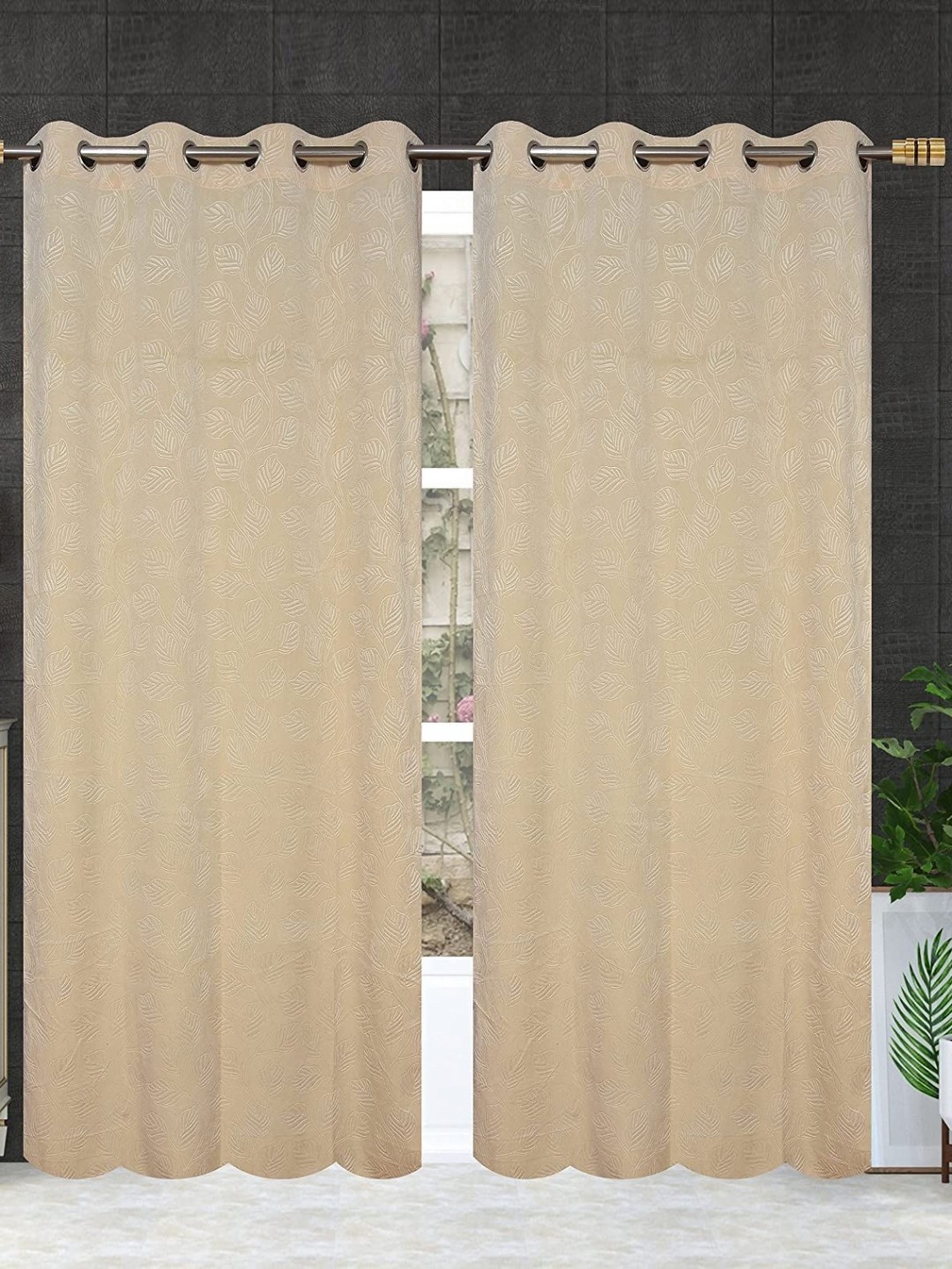 

AaHo Decor Pack of 2 Velvet Emboss Door Curtains 8 Feet, Cream