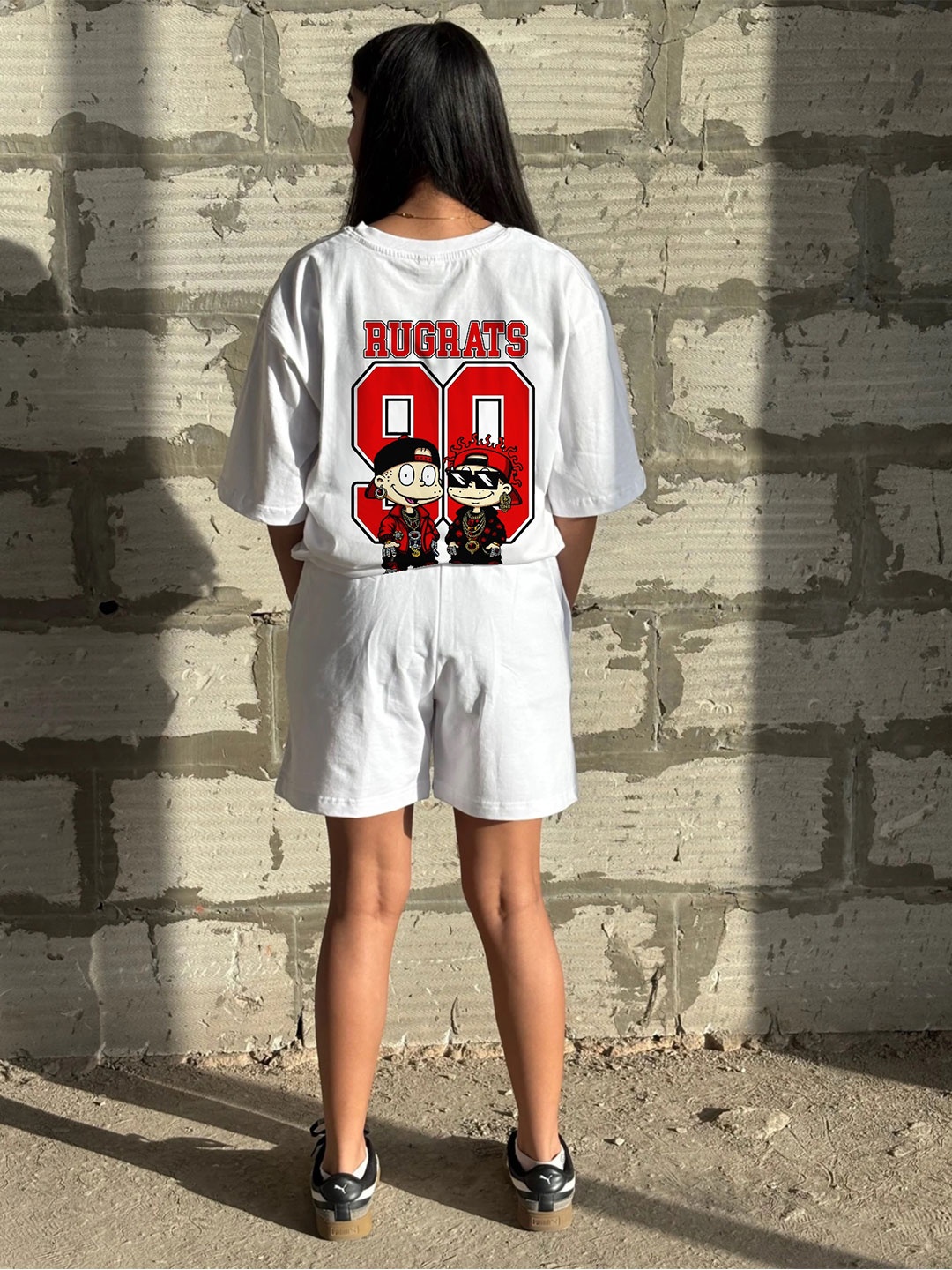 

TheBTclub Unisex Oversized Printed T-Shirt With Shorts Co-Ords, White