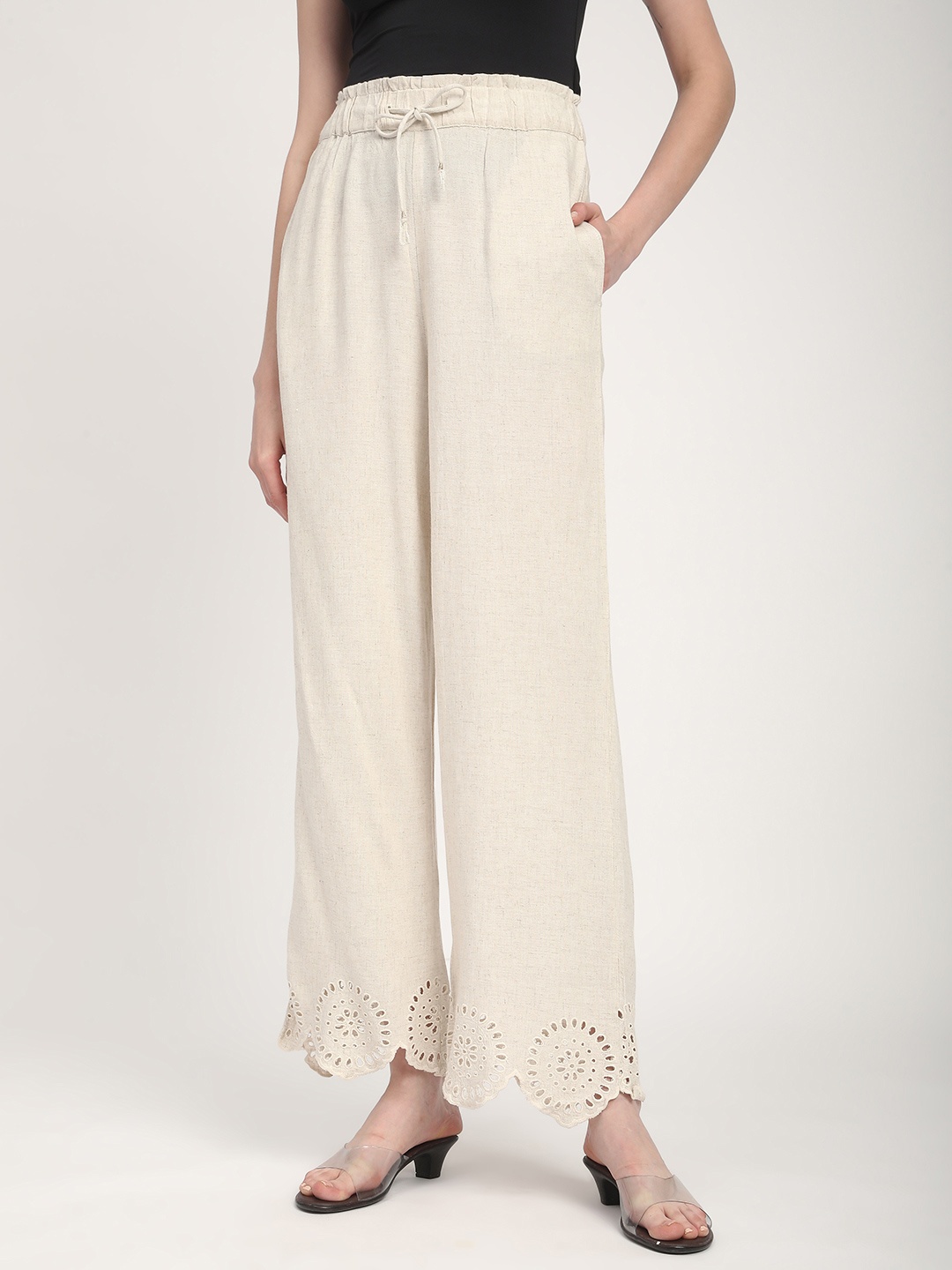 

R&B Women Flared Trousers, Beige