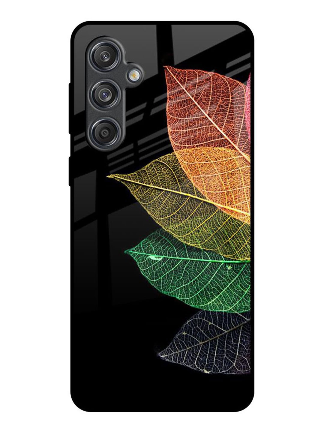 

QRIOH Tropical Colourful Leaves Printed Samsung Galaxy M55 5G Back Case, Black