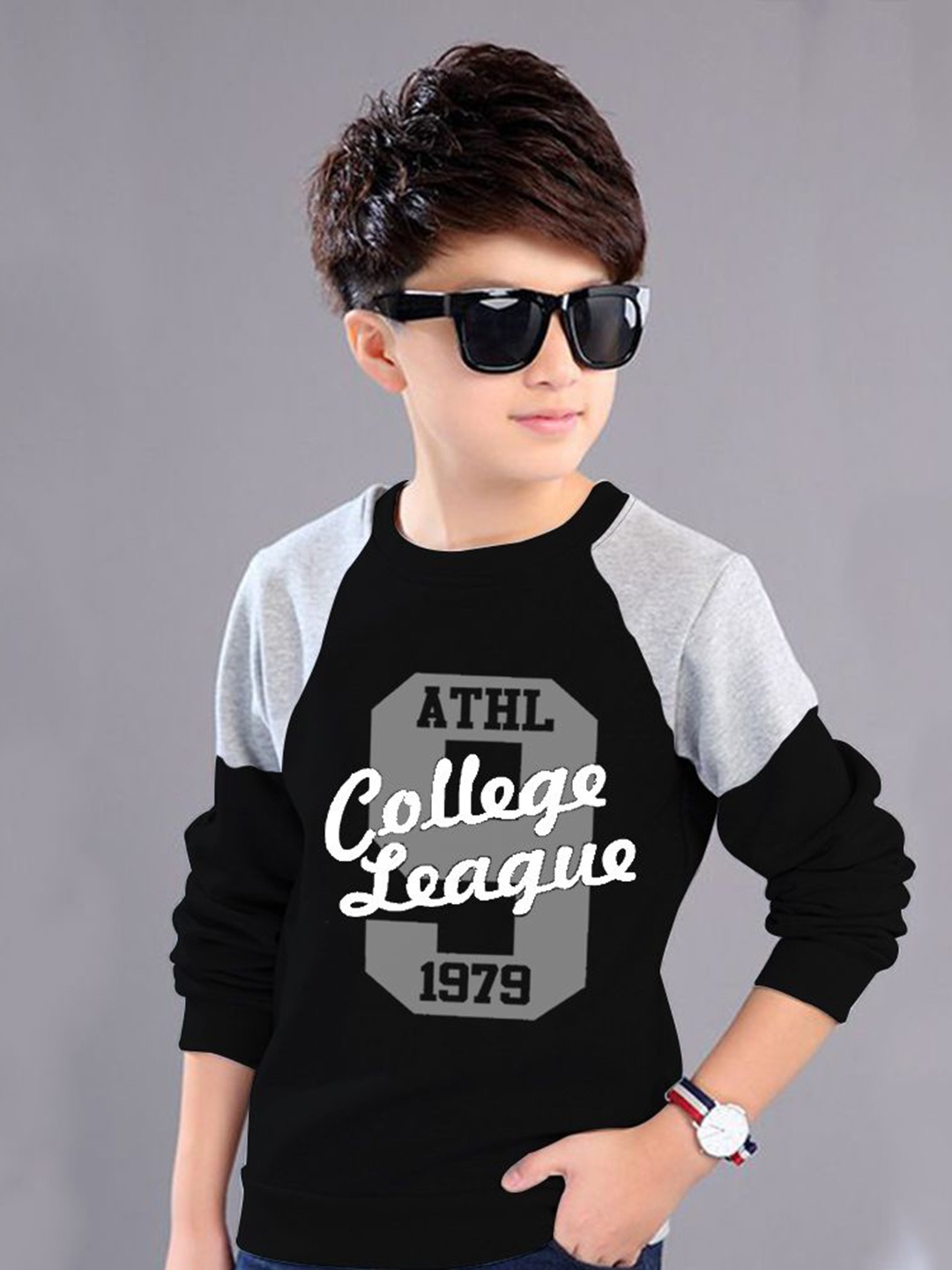 

MYEONN Boys Typography Printed Monochrome T-shirt, Black