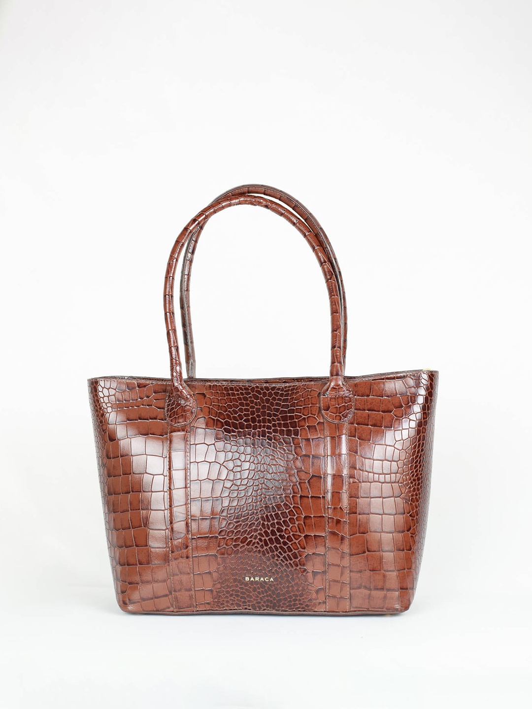 

Baraca Animal Textured Leather Structured Shoulder Bag, Brown