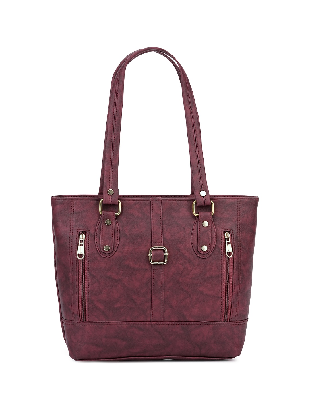 

ZAF Textured Oversized Shopper Handheld Bag with Tasselled, Maroon