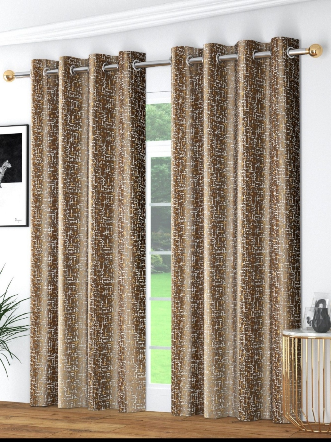 

AaHo Decor Brown & White 2 Pieces Room Darkening Window Curtain