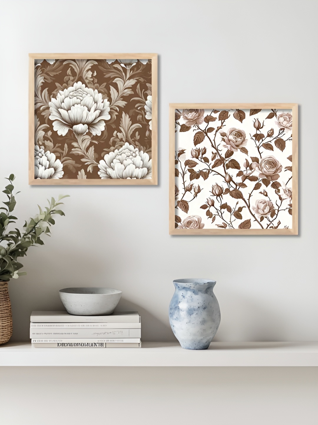 

Kotart Brown & White 2 Pieces Wooden Floral and Botanical Wall Paintings