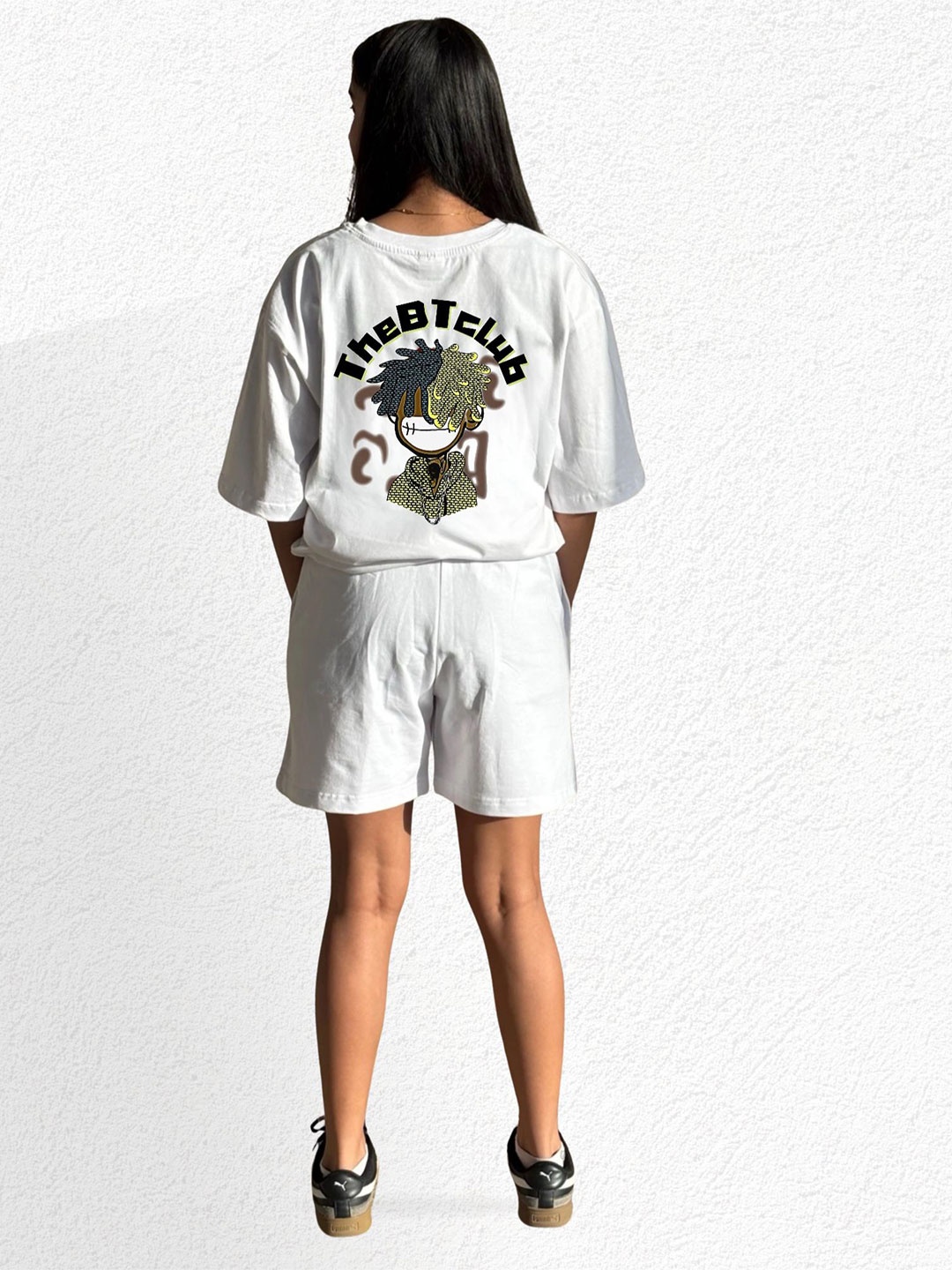 

TheBTclub Unisex Oversized Printed T-Shirt With Shorts Co-Ords, White