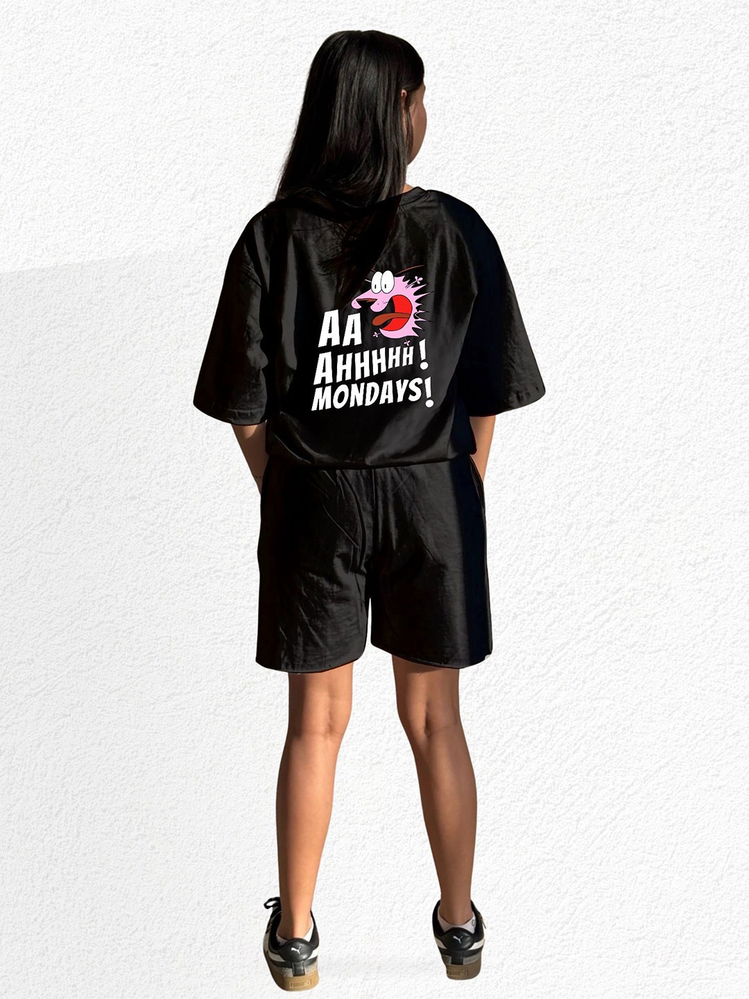 

TheBTclub Unisex Oversized Printed T-Shirt With Shorts Co-Ords, Black