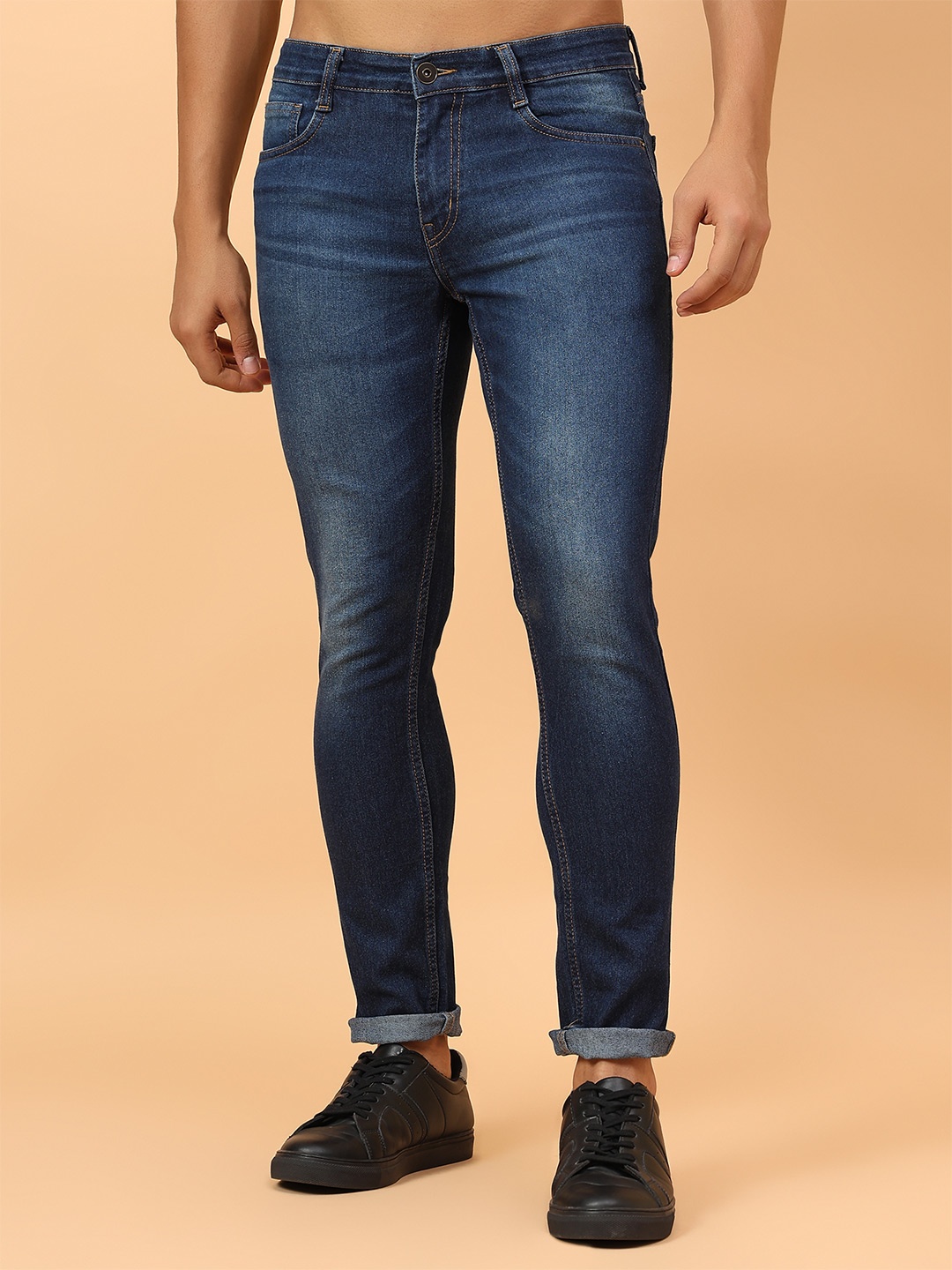 

MEGHZ Men Micheal Slim Fit Light Fade Stretchable Jeans, Navy blue