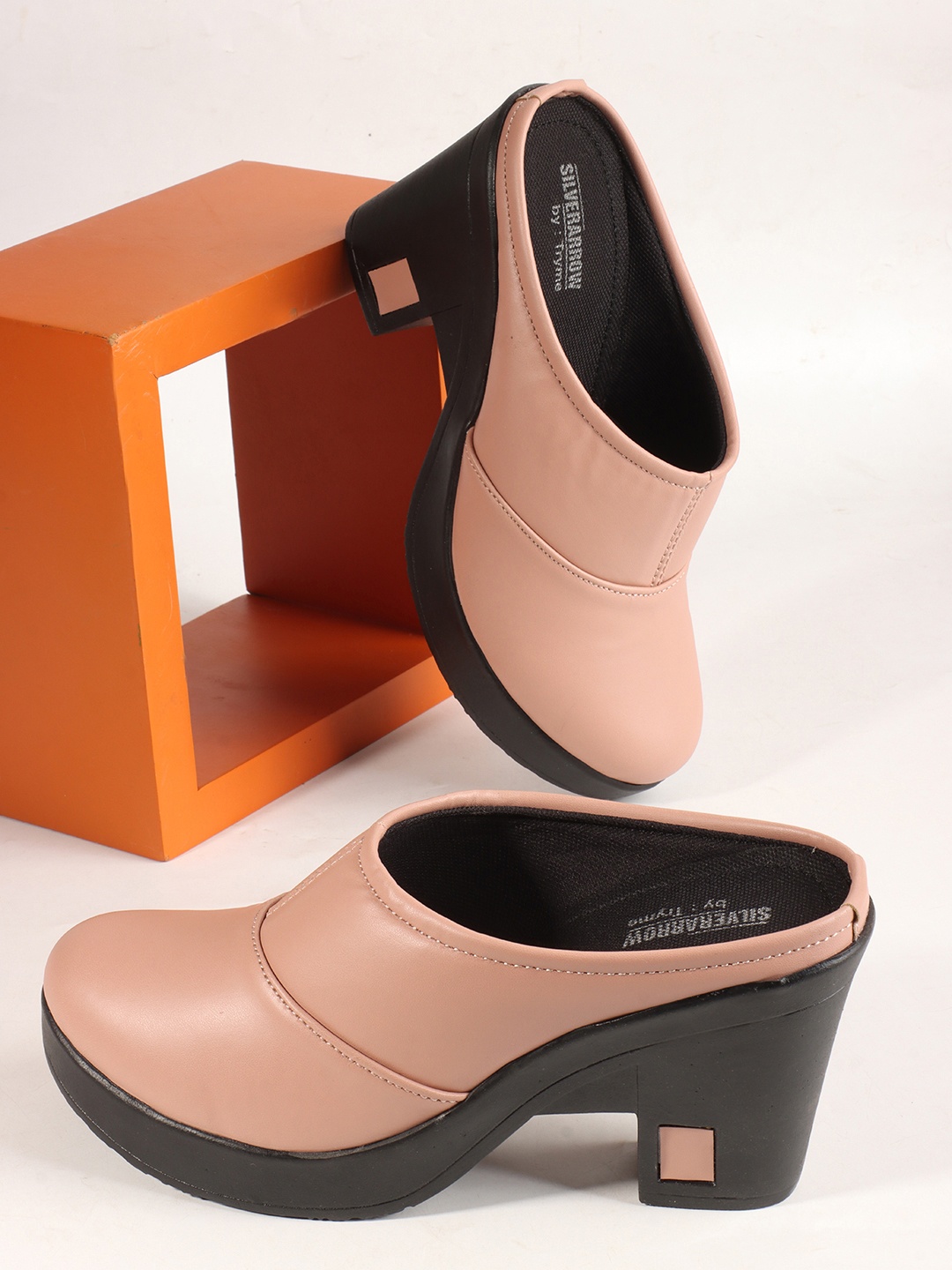 

Try Me Women Round Toe Block Mules, Peach