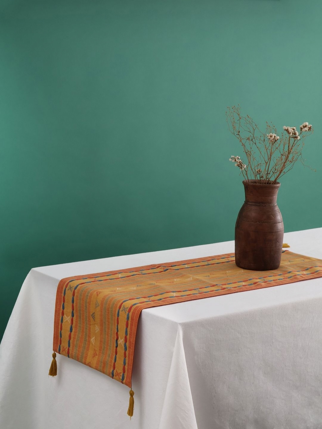 

Eyaas Yellow & Red Woven Design Pure Cotton Rectangular Table Runner