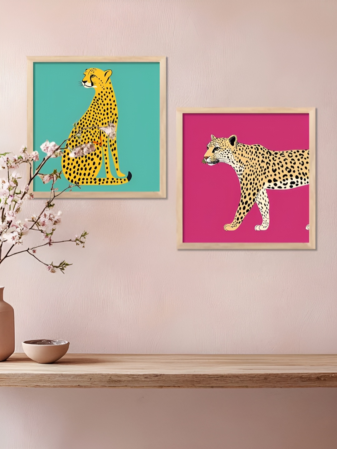 

Kotart Brown & Pink 2 Pieces Wooden Animals Wall Paintings