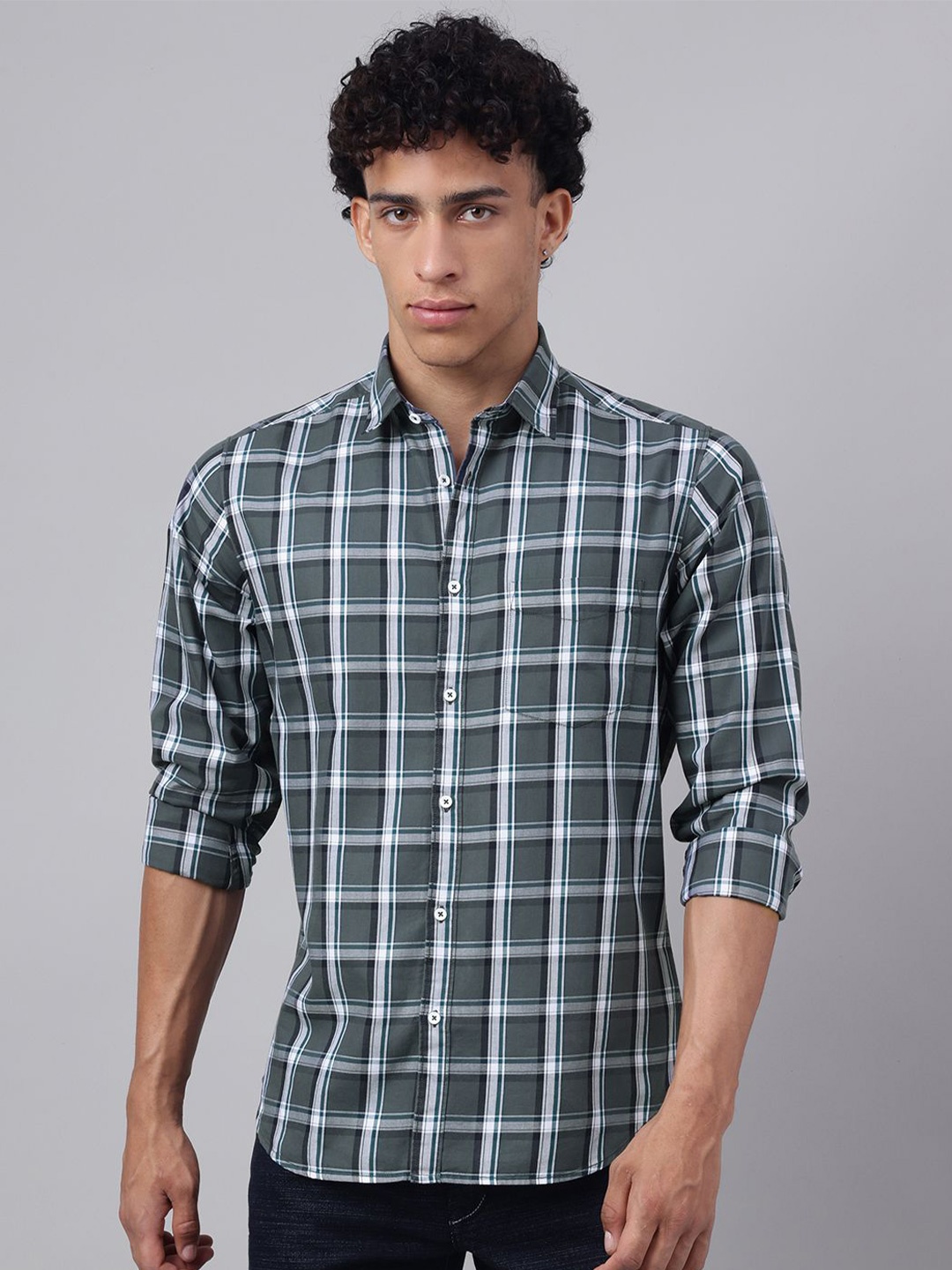 

Richlook Men Comfort Tartan Checks Opaque Casual Shirt, Grey