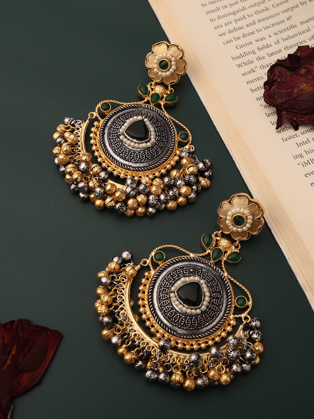 

PATOLA BY VJ Gold Plated Stones Studded & Beaded Contemporary Shaped Drop Earrings