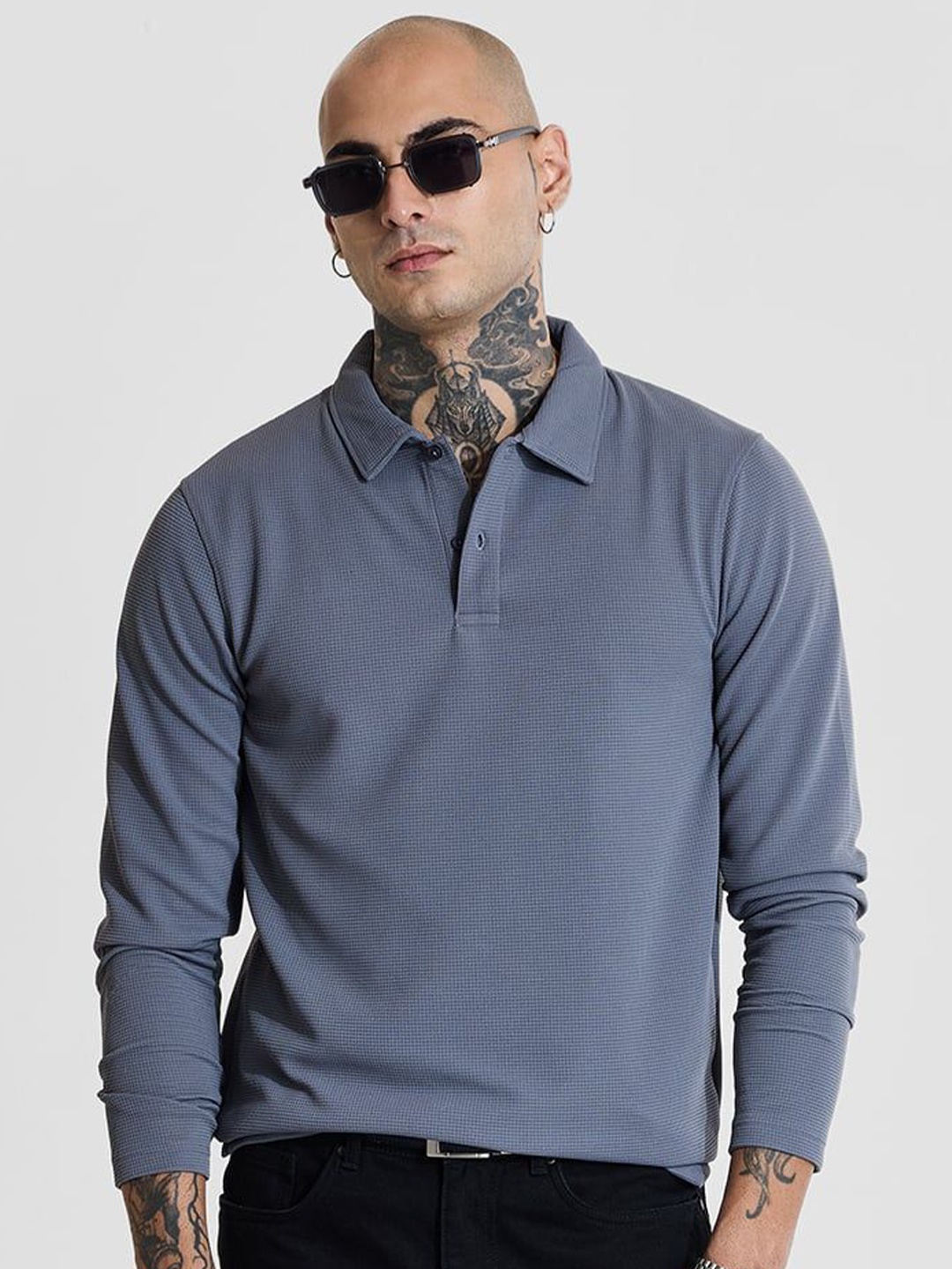 

Snitch Men Printed Polo Collar Slim Fit T-shirt, Grey