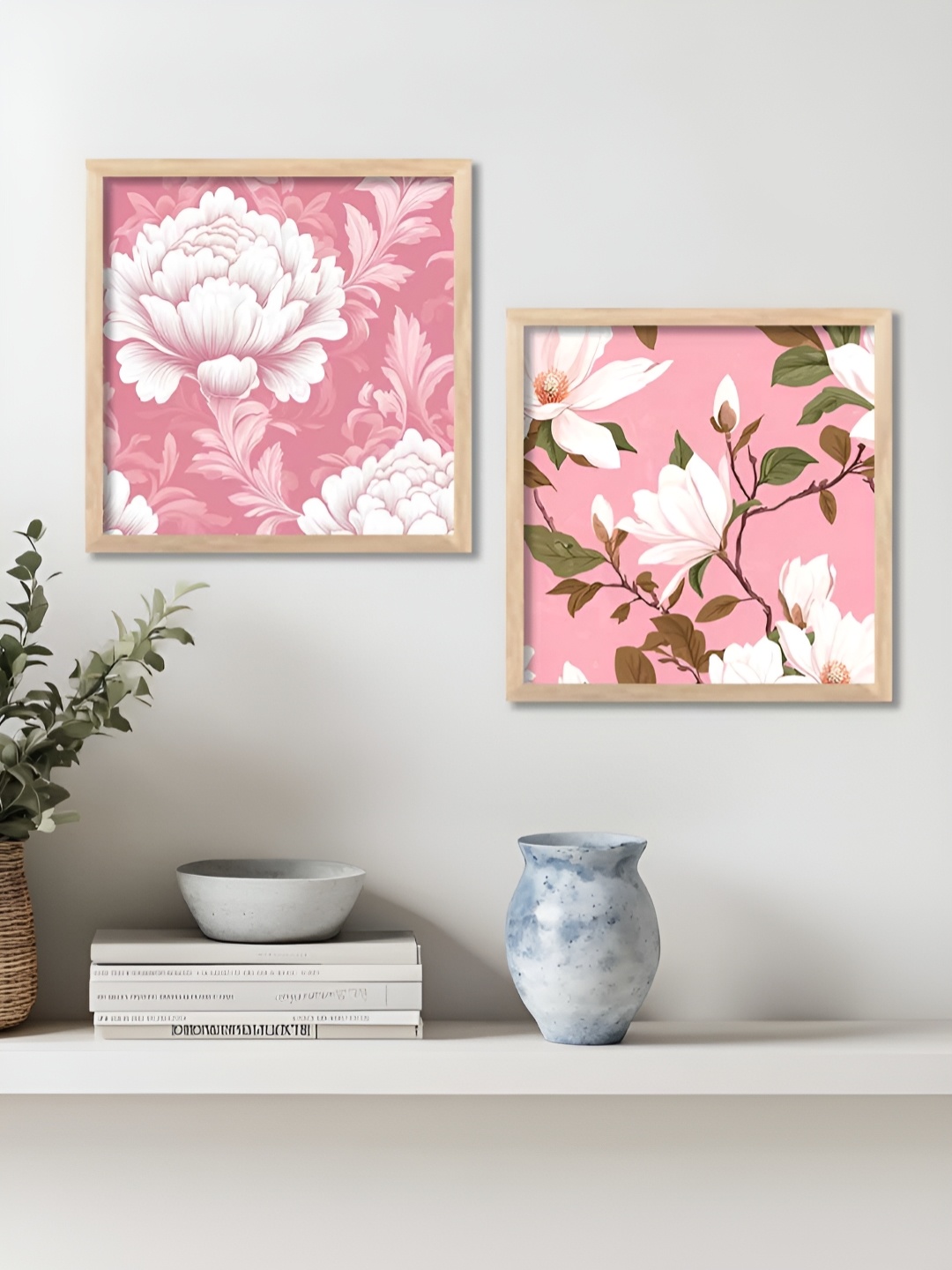 

Kotart Brown & White 2 Pieces Wooden Floral Wall Paintings