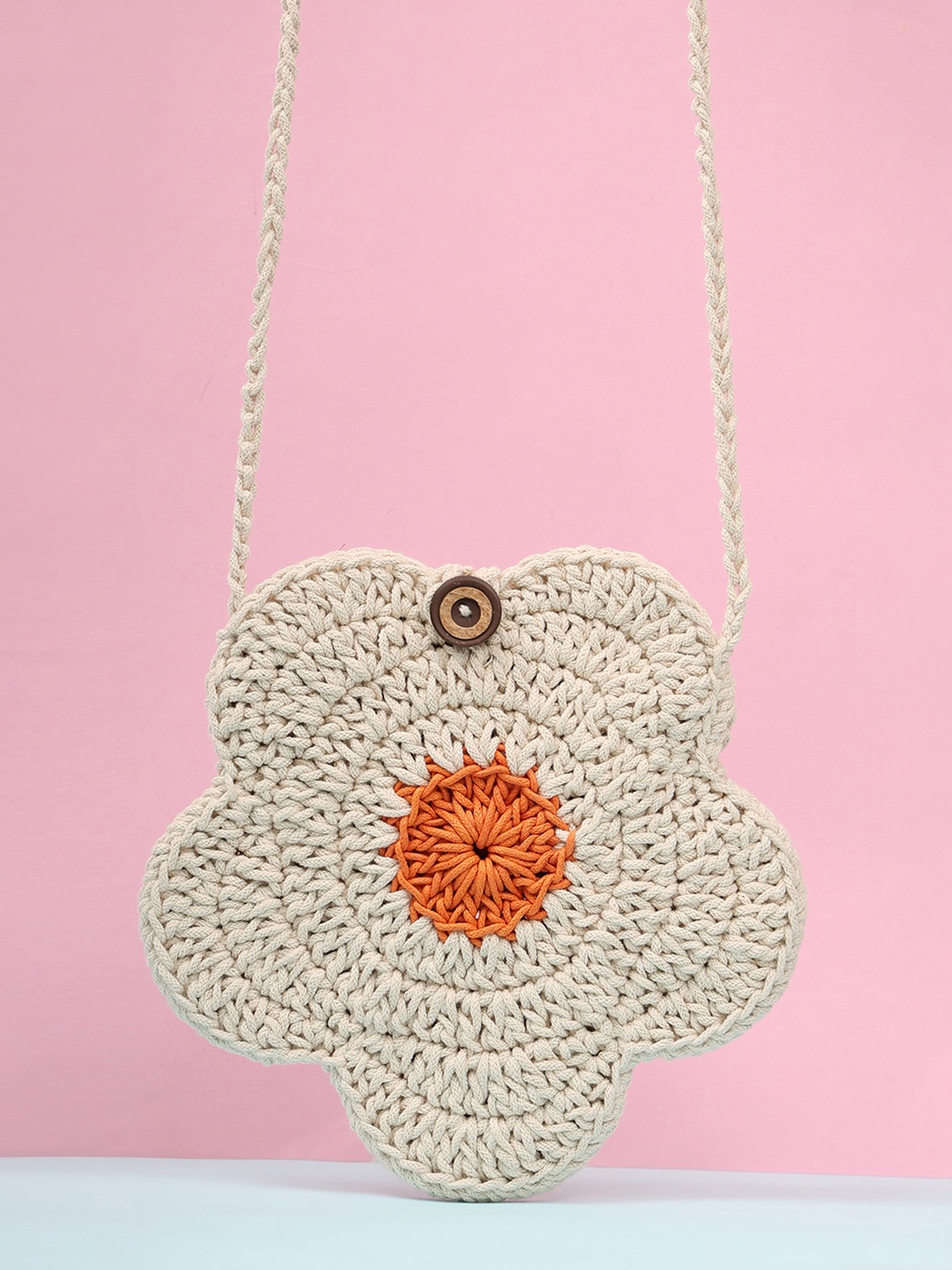 

ITIHASIKALA Floral Shopper Sling Bag with Tasselled, Off white