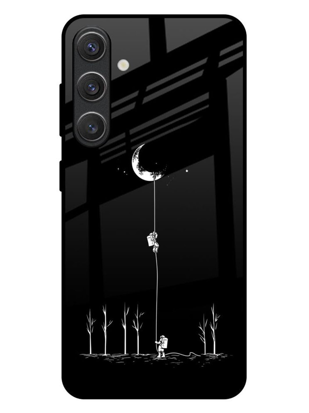 

QRIOH Catch the Moon Real Glass Printed Samsung Galaxy S25 Plus 5G Back Case, Black