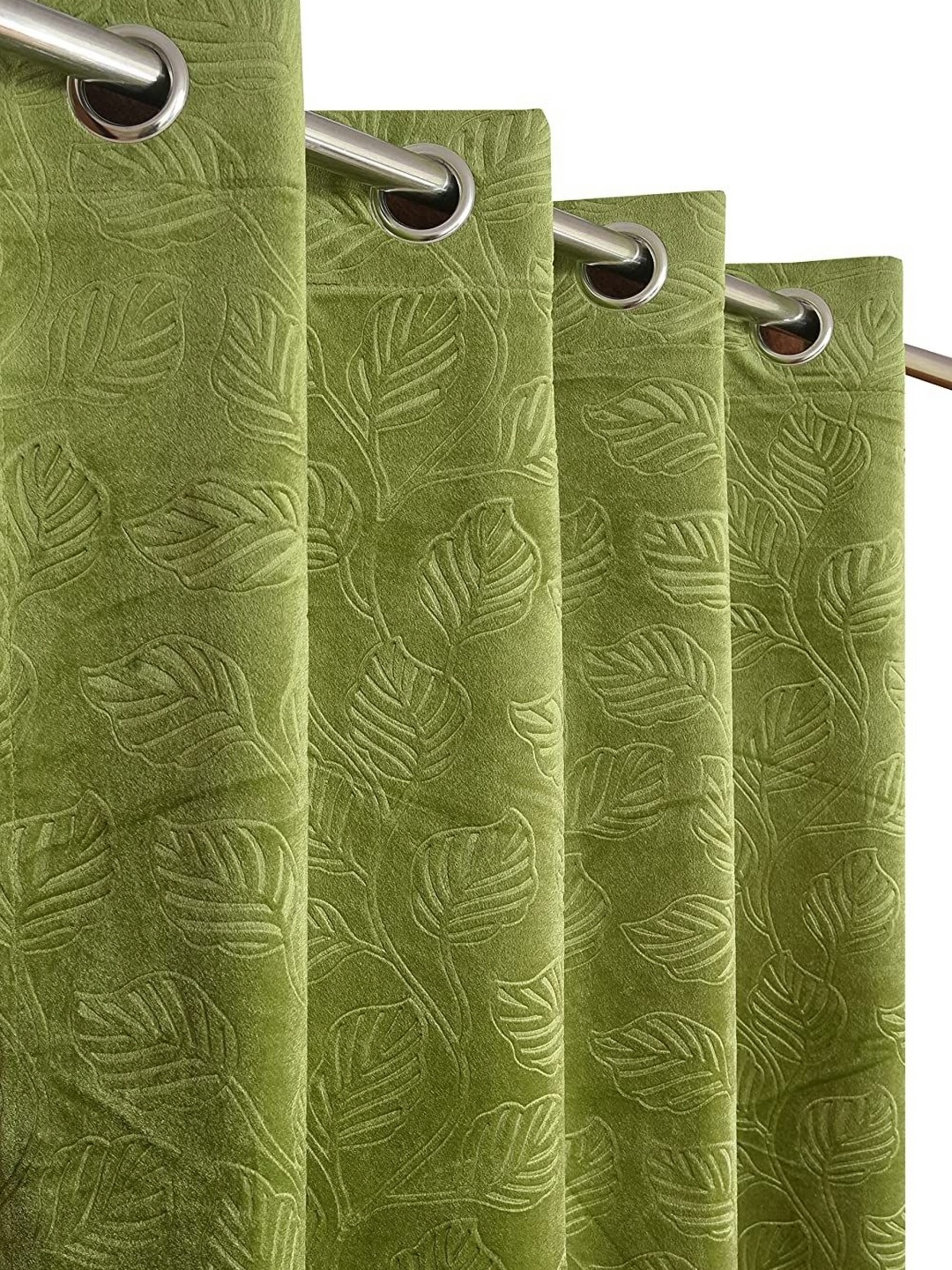 

AaHo Decor Pack of 2 Velvet Emboss Window Curtains 6 Feet, Green