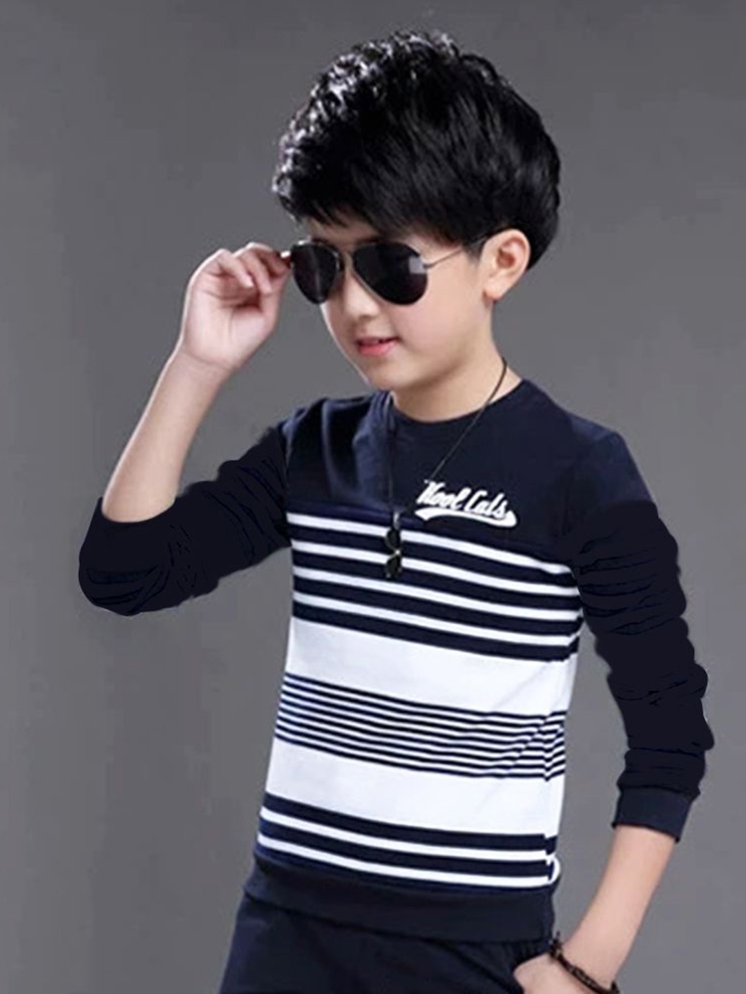

MYEONN Boys Typography Striped T-shirt, White