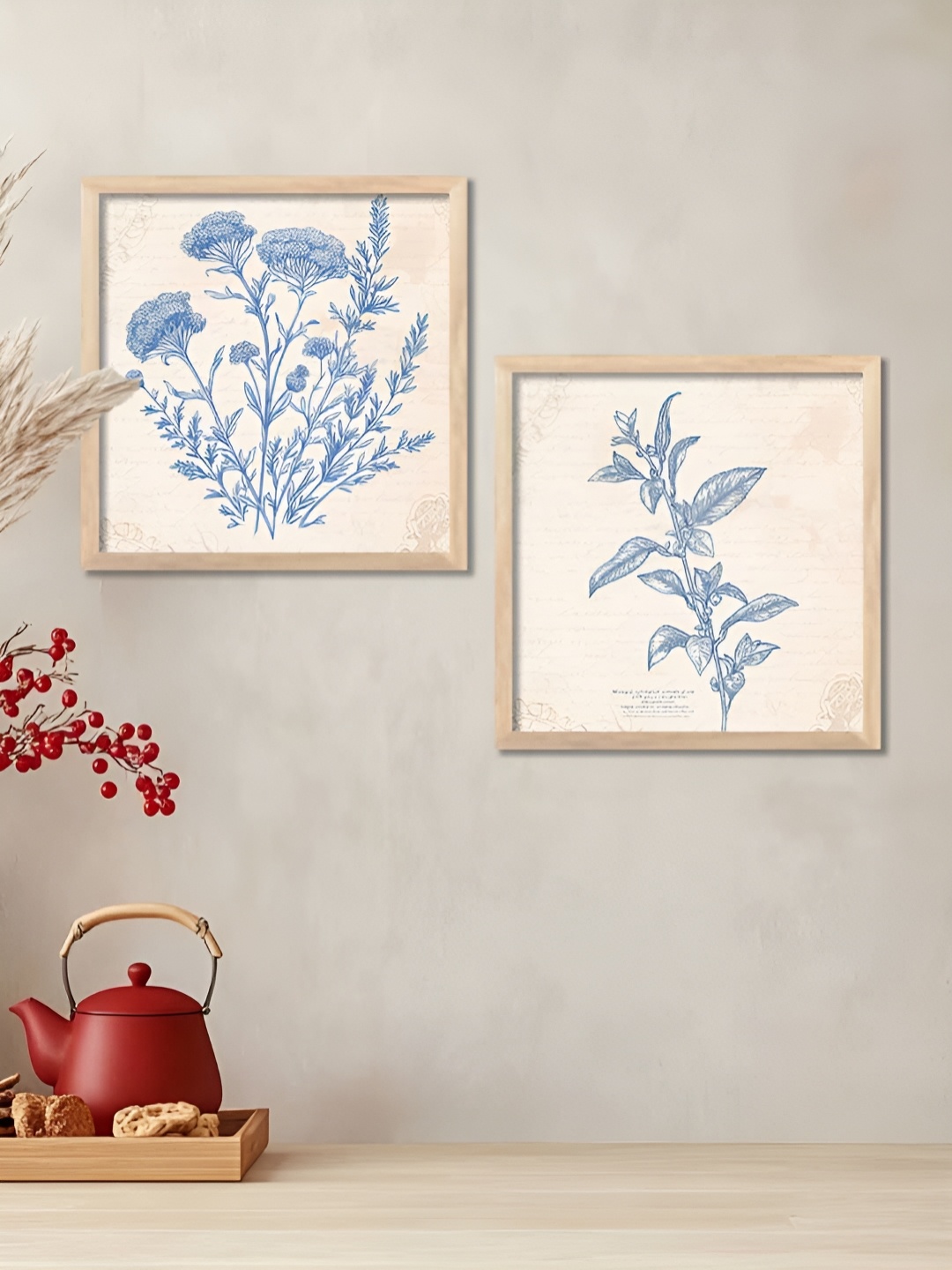 

Kotart Brown & Blue 2 Pieces Wooden Floral and Botanical Wall Paintings