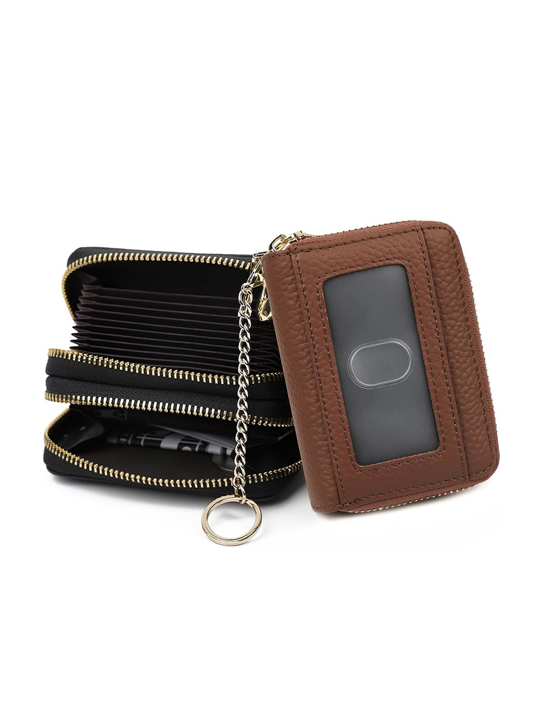 

ShopMantra Women Zip Detail Leather Card Holder, Brown