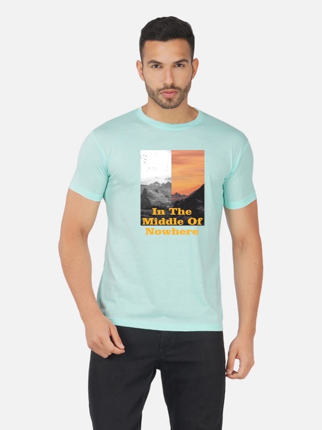 

Moda Rapido Men Printed Bio Finish Applique T-shirt, Turquoise blue