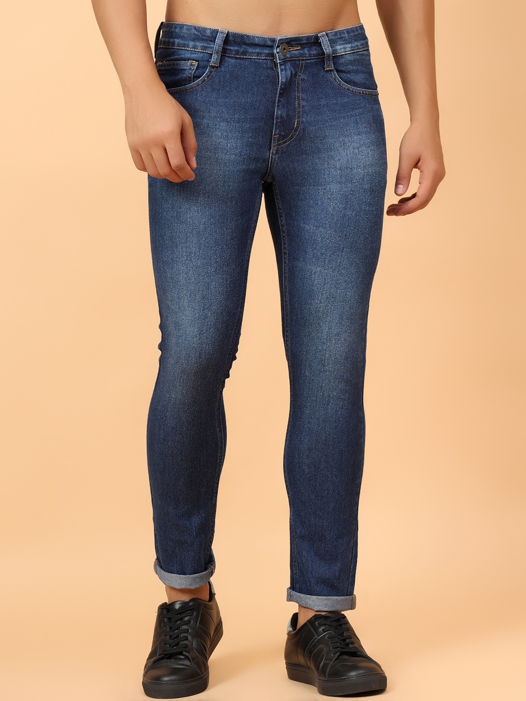 

MEGHZ Men Micheal Slim Fit Light Fade Stretchable Jeans, Navy blue