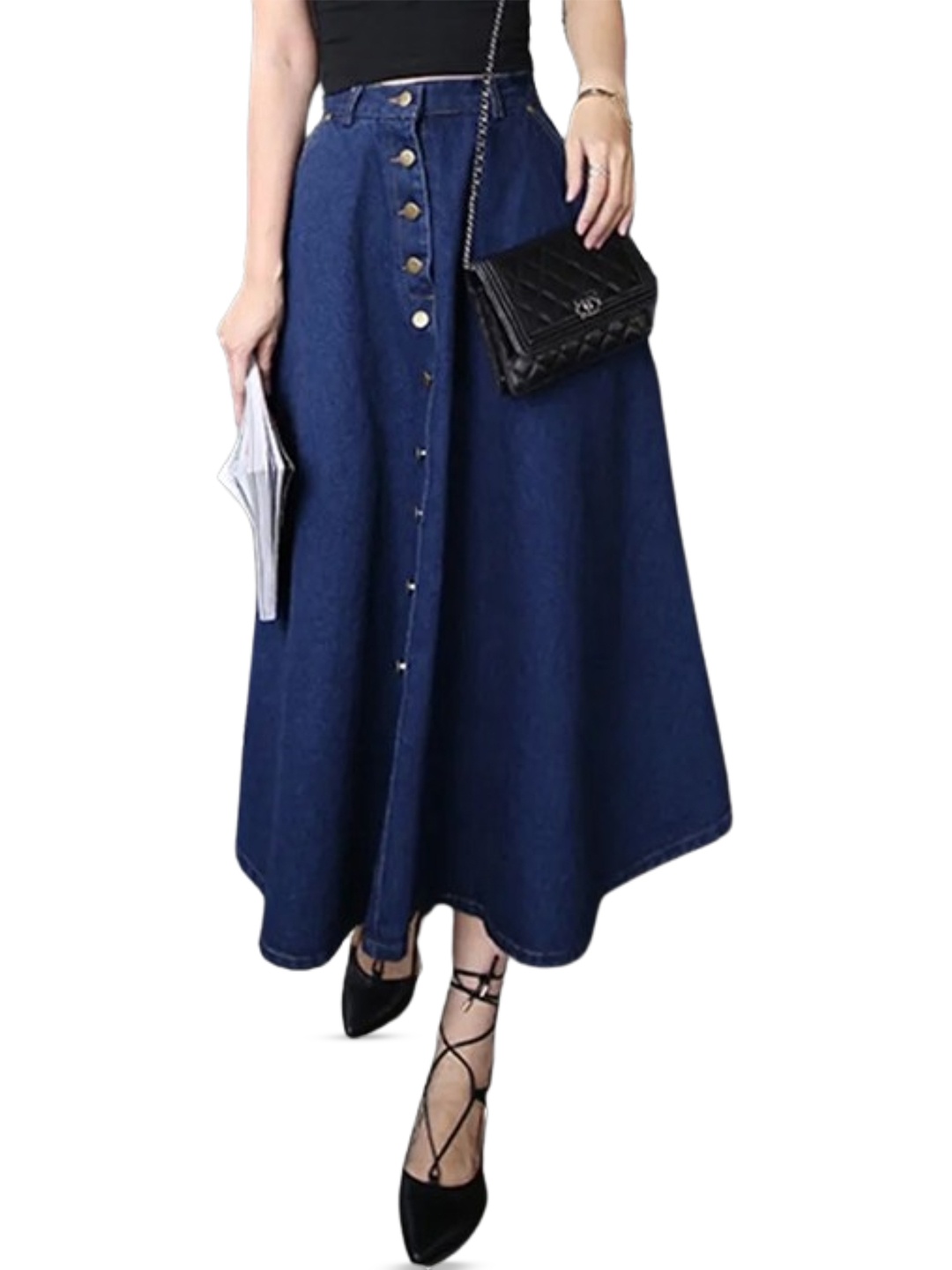 

Tripursundari Fashion A-Line Maxi Denim Skirt, Navy blue
