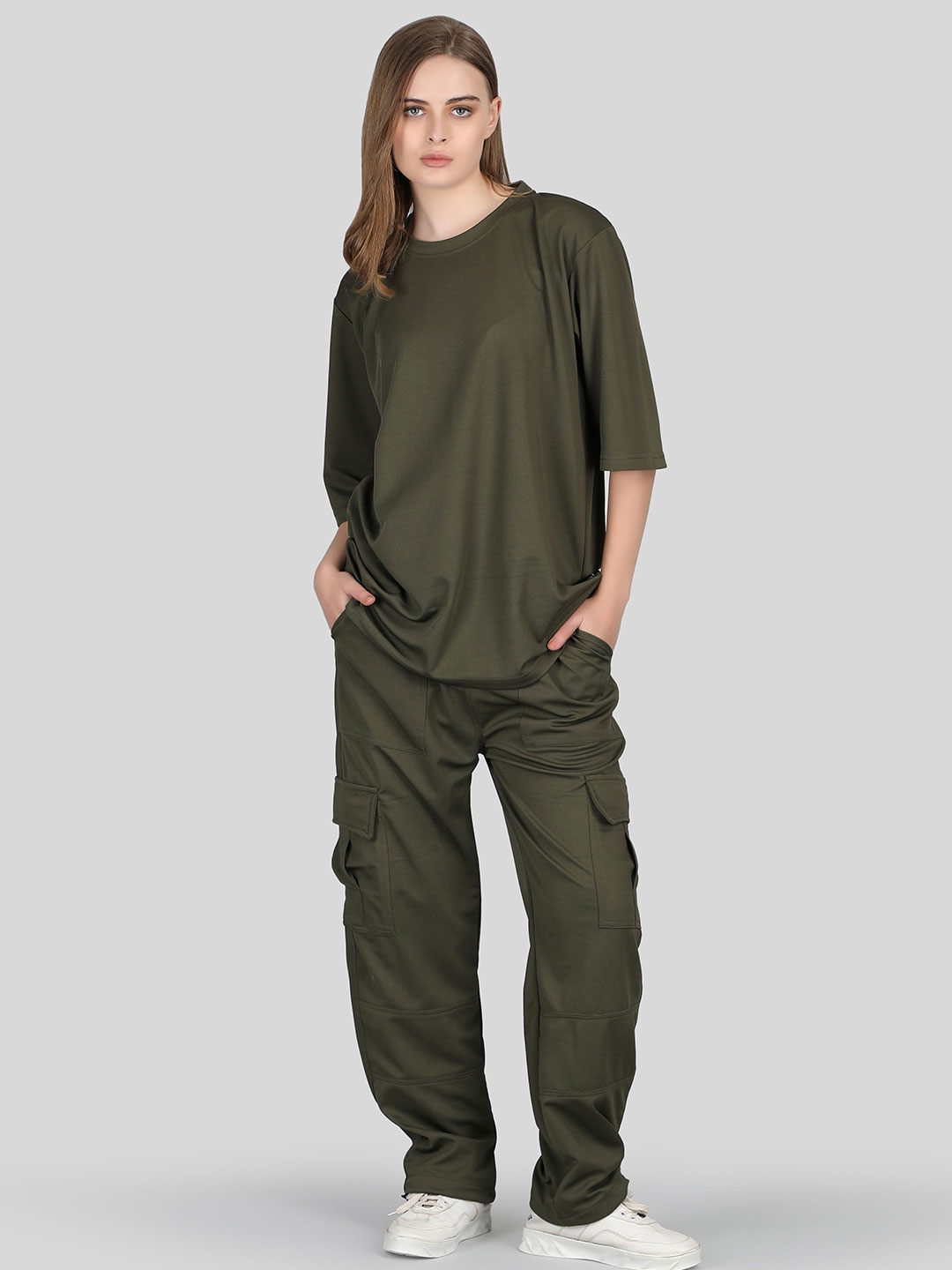 

Raxedo Summer Oversized T-Shirt With Track Pants Co-Ords Set, Olive