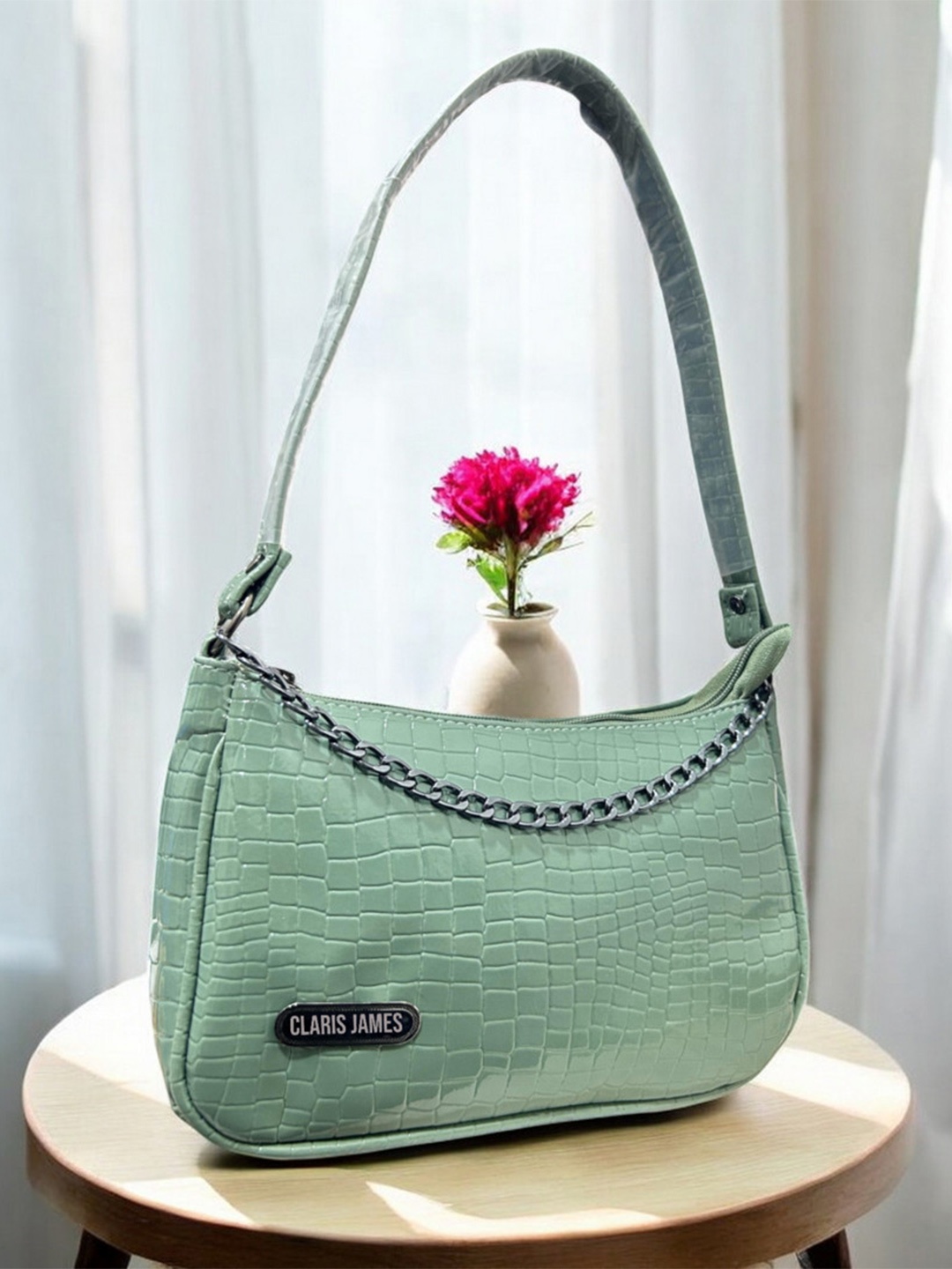 

CLARIS JAMES PU Oversized Structured Sling Bag, Green