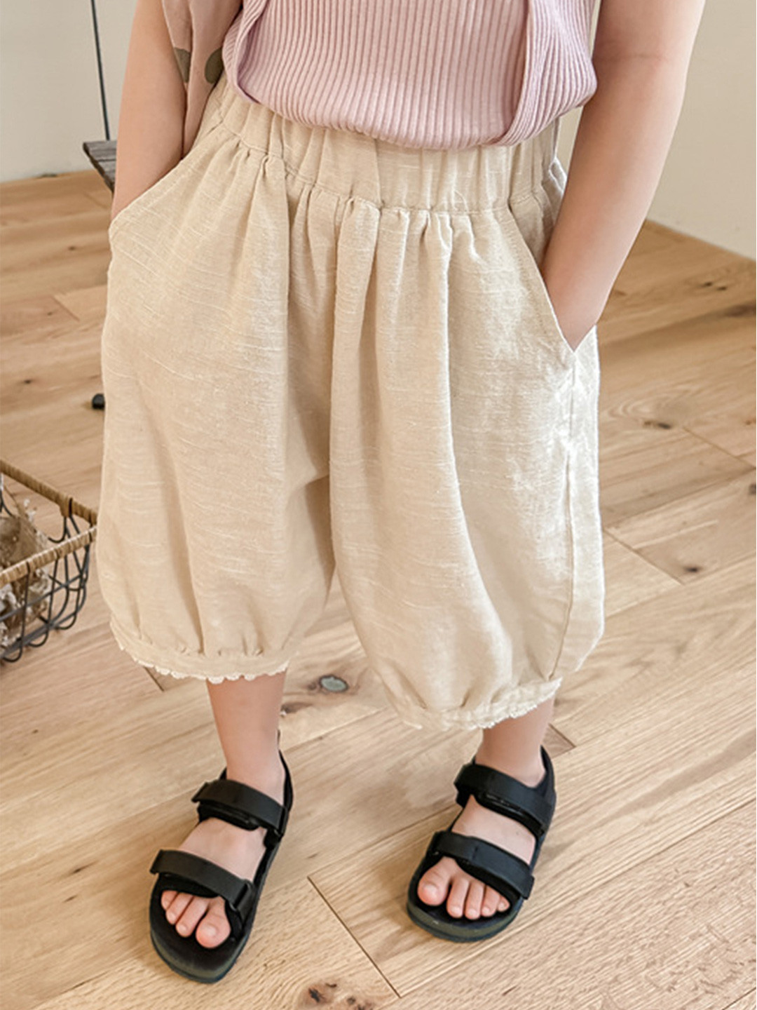

LULU & SKY Girls Loose Fit High-Rise Pleated Trousers, Beige