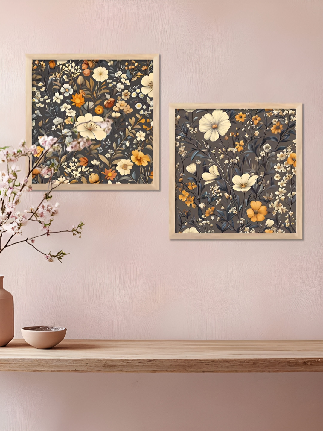 

Kotart Brown & Grey 2 Pieces Wooden Floral Wall Paintings