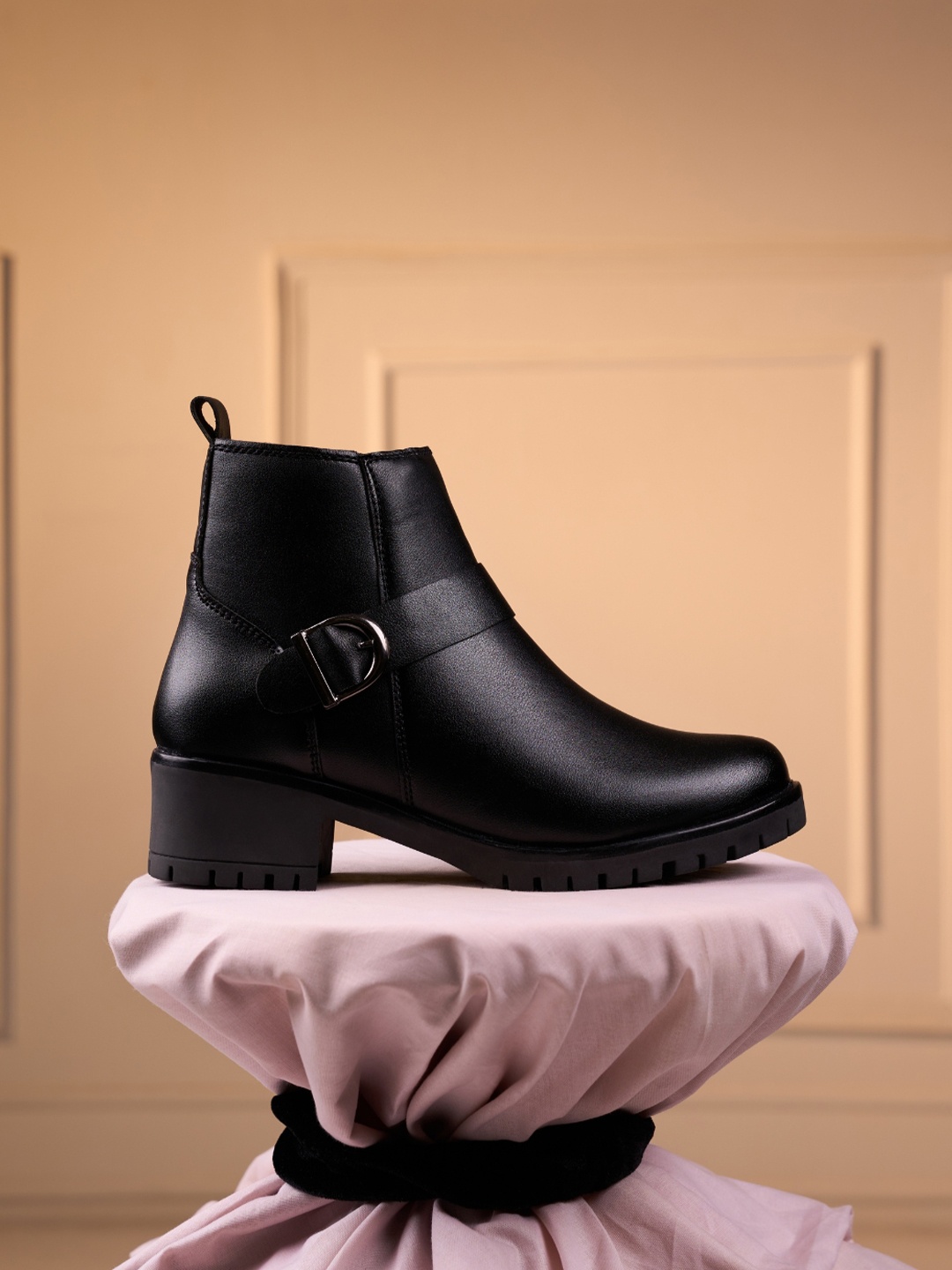 

ID Women Casual Ankle Block-Heeled Boots, Black