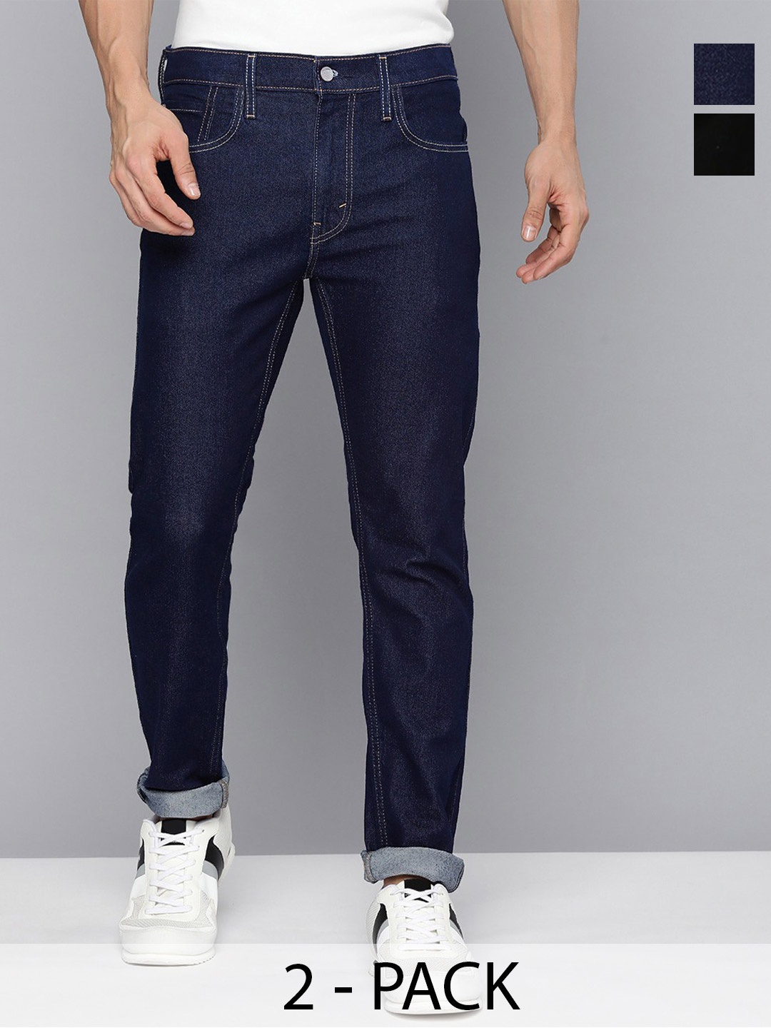 

ComfyStyle Men Jean Low Distress Stretchable Jeans, Black
