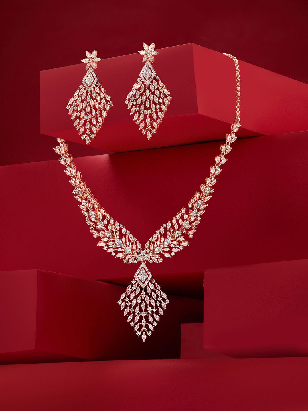 

Zaveri Pearls Cubic Zirconia Stones Studded Jewellery Set, Rose gold
