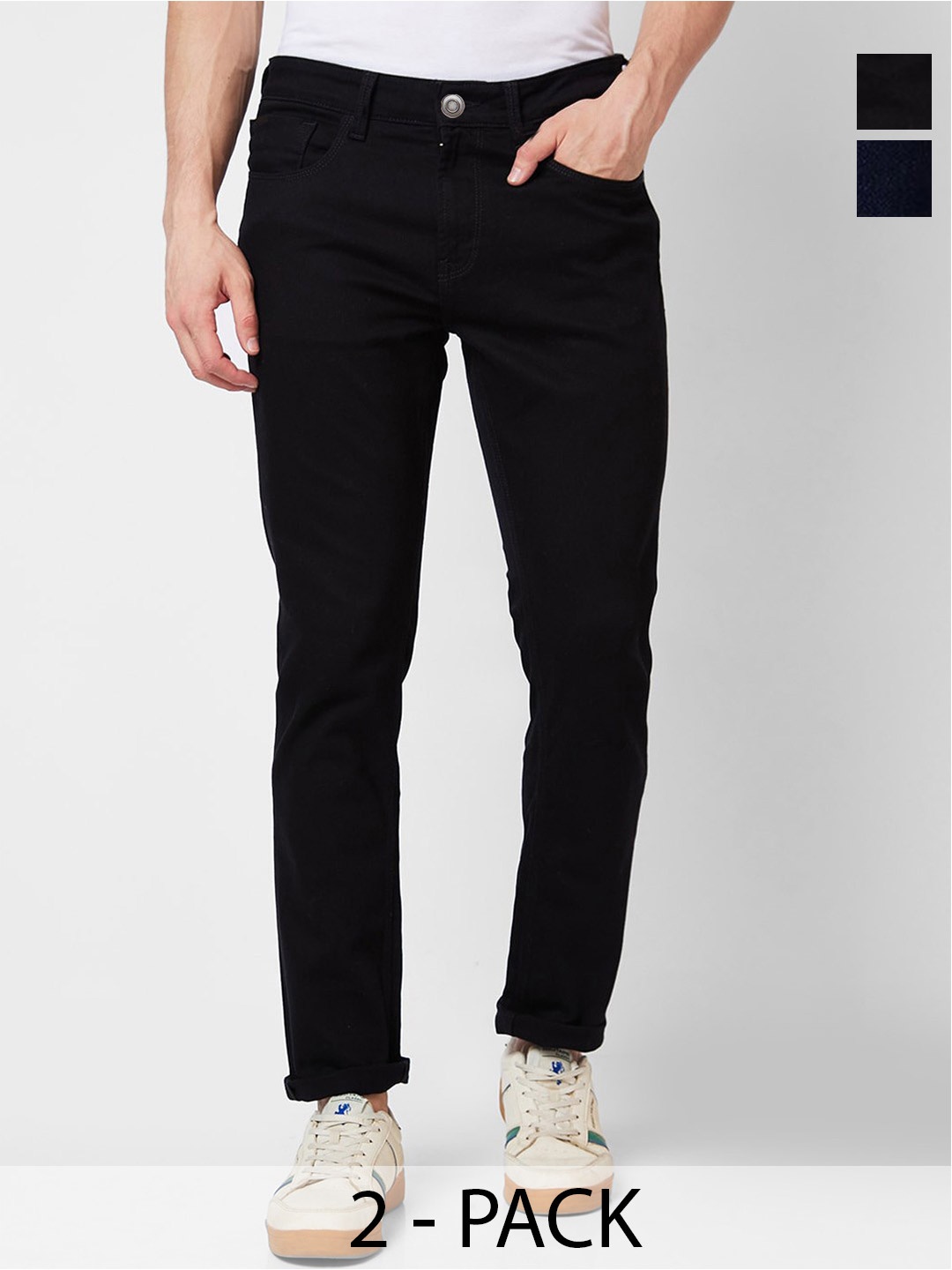 

INDIROCKS Men Jean Stretchable Jeans, Black