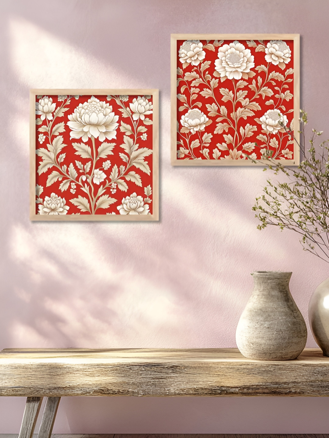 

Kotart Brown & Red 2 Pieces Wooden Floral Wall Paintings