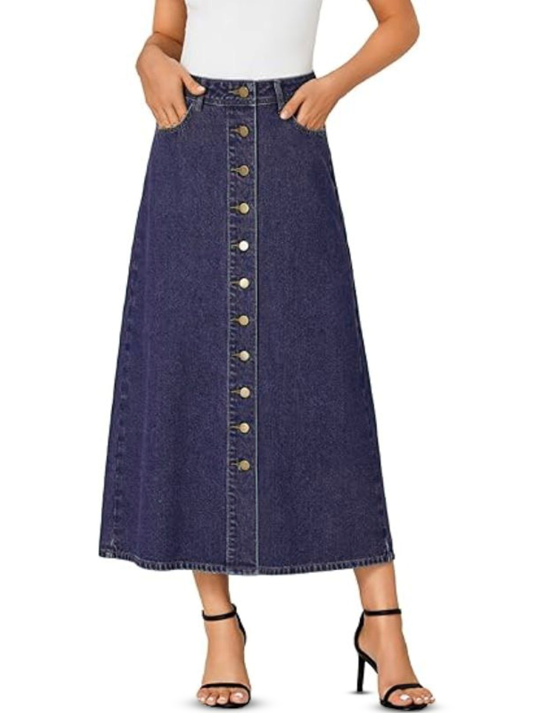 

Tripursundari Fashion A-Line Maxi Denim Skirt, Navy blue