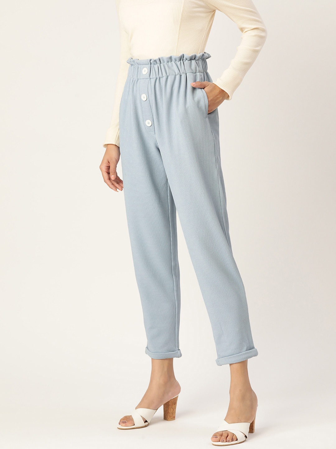 

Zastraa Women Smart Slim Fit High-Rise Trousers, Blue