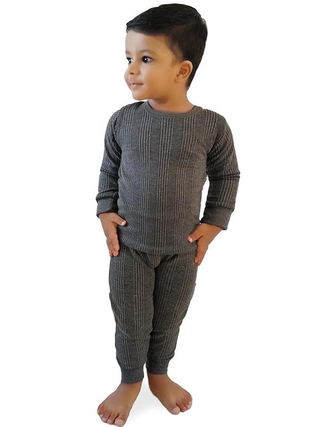 

PARYAG Boy Striped Round Long Sleeves Thermal Set, Black