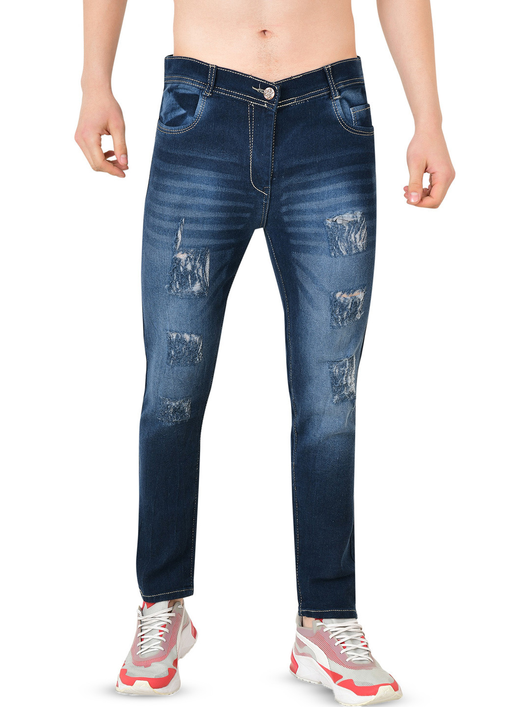 

COMFITS Men Classic Mildly Distressed Light Fade Stretchable Jeans, Blue