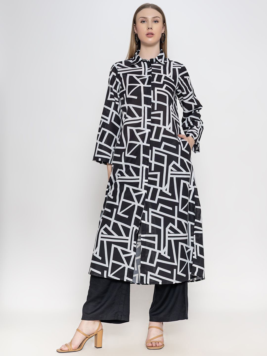 

SANASH Collections Geometric Printed Co-ords Set, Black