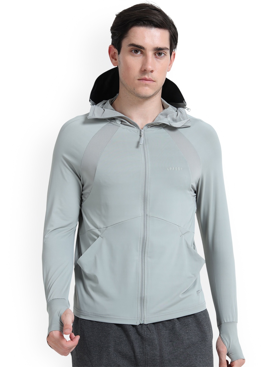 

FabSeasons Men Hooded Solid Sports Lightweight Sporty Jacket, Grey