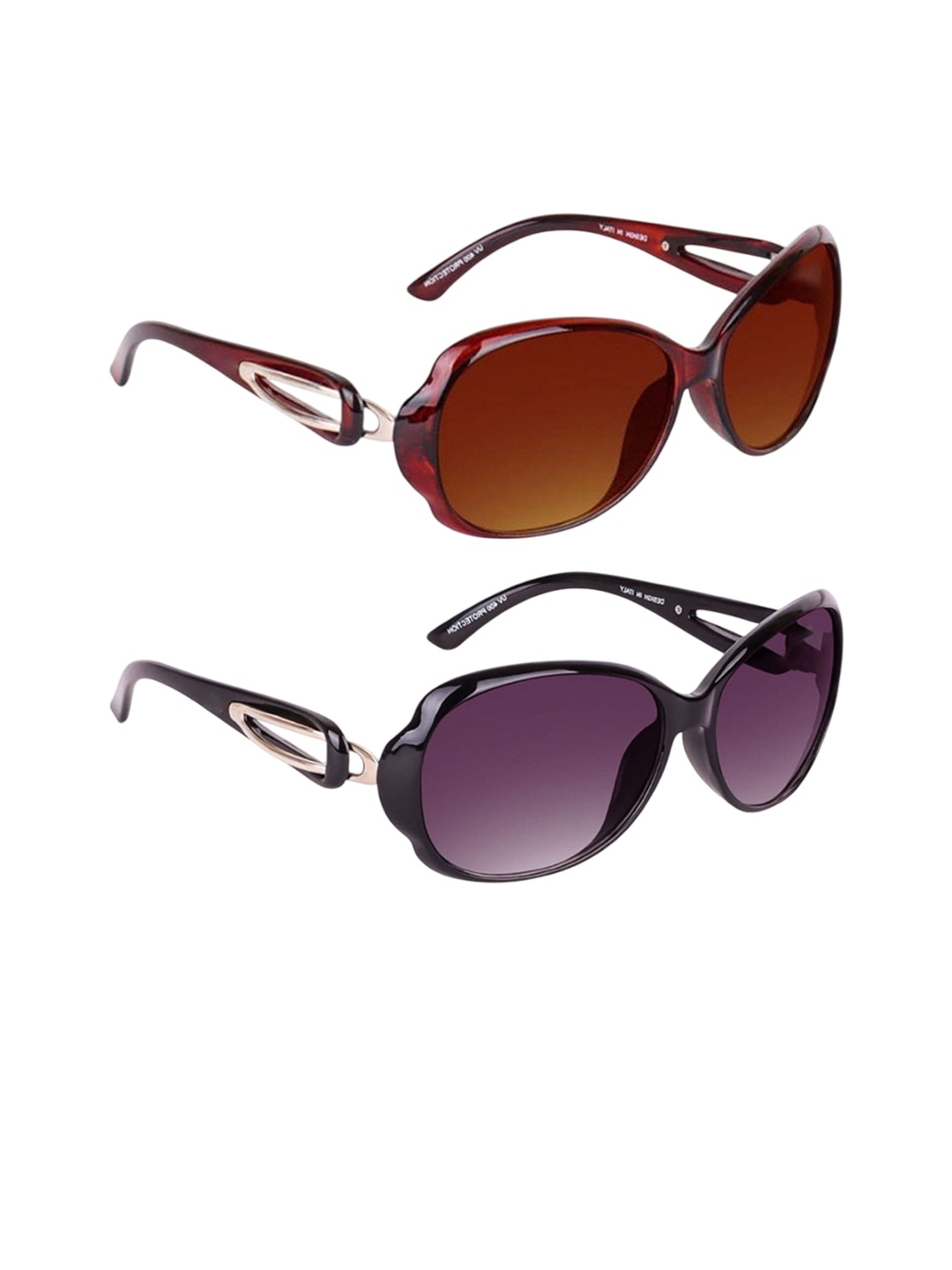 

FUNGLASSES Unisex Pack Of 2 Oversized Sunglasses CHERIE P8996 BLK & BROWN COMBO, Black