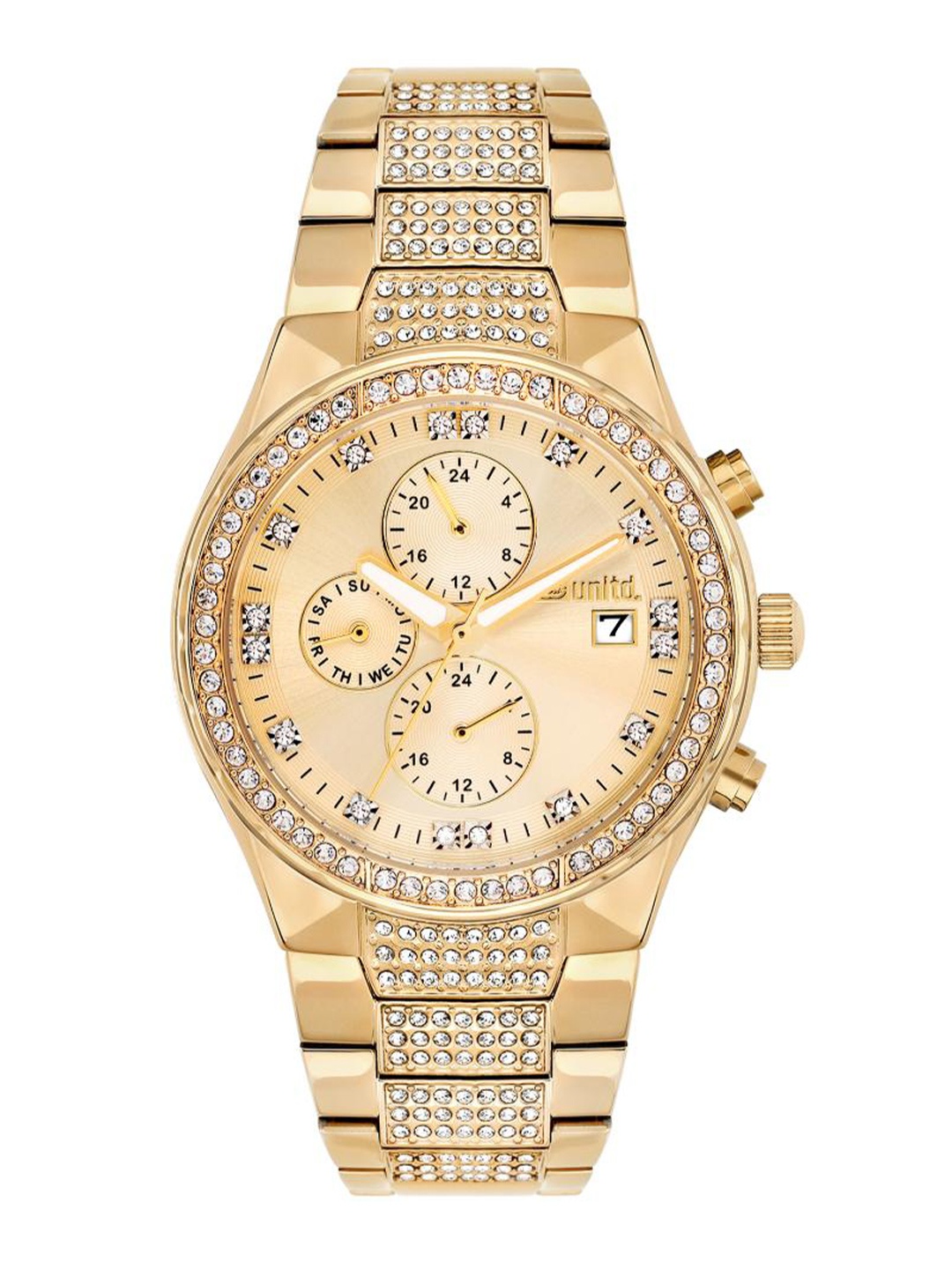 

unltd. Men Brass Dial & Stainless Steel Wrap Around Straps Analogue Chrono Watch UNG030002, Gold