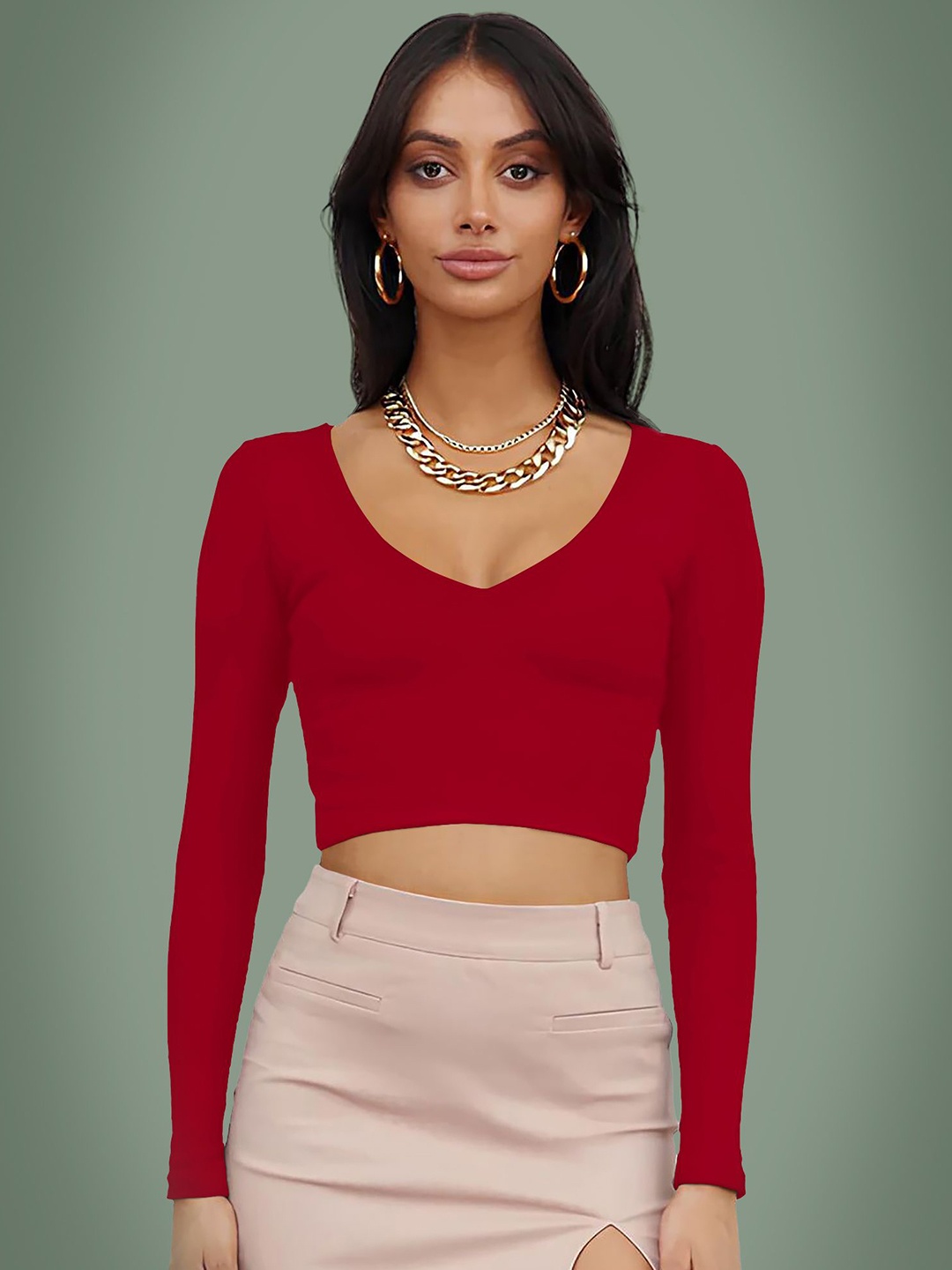

Dream Beauty Fashion V-Neck Fitted Crop Top, Red
