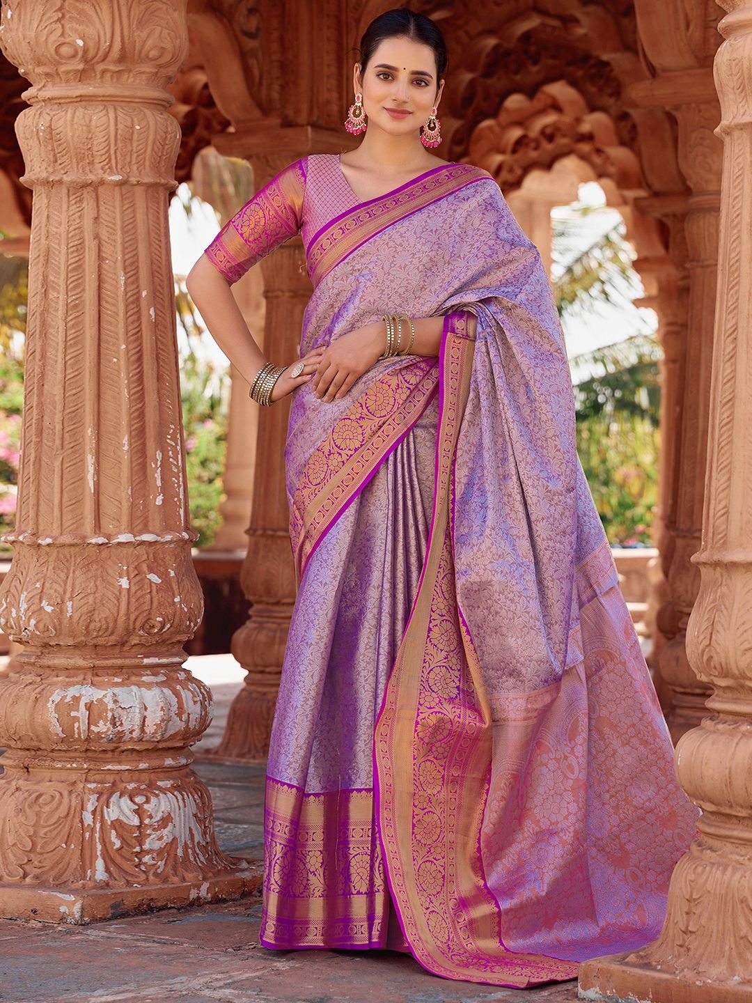 

Mitera Woven Design Zari Pure Silk Paithani Saree, Purple