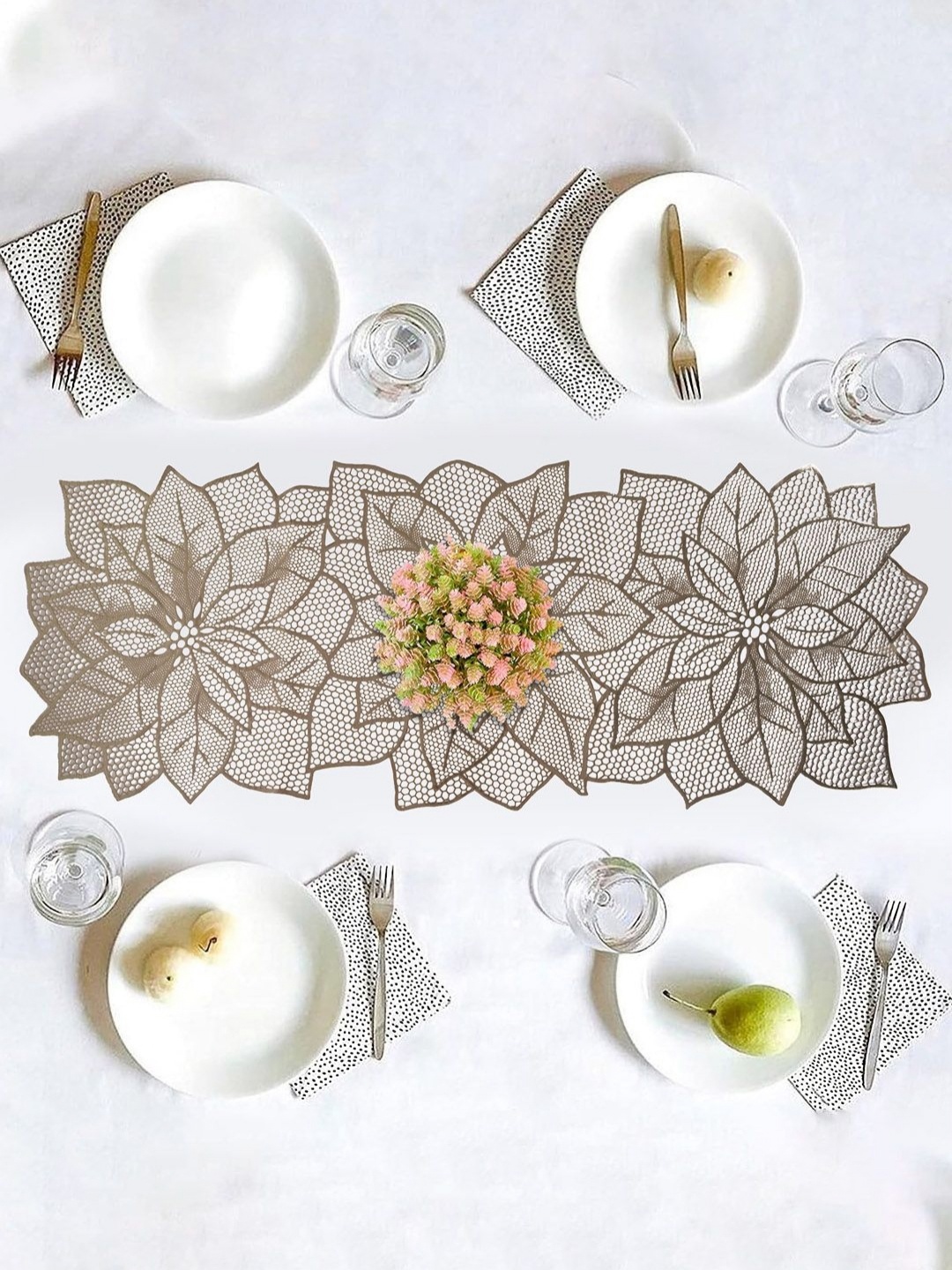 

Aura Gold-Toned Flower Design Leather Table Runner