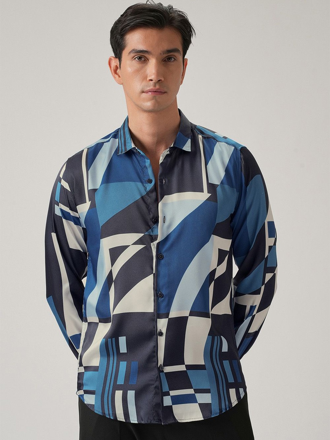 

Banana Club Men Classic Slim Fit Opaque Abstract Casual Shirt, Blue